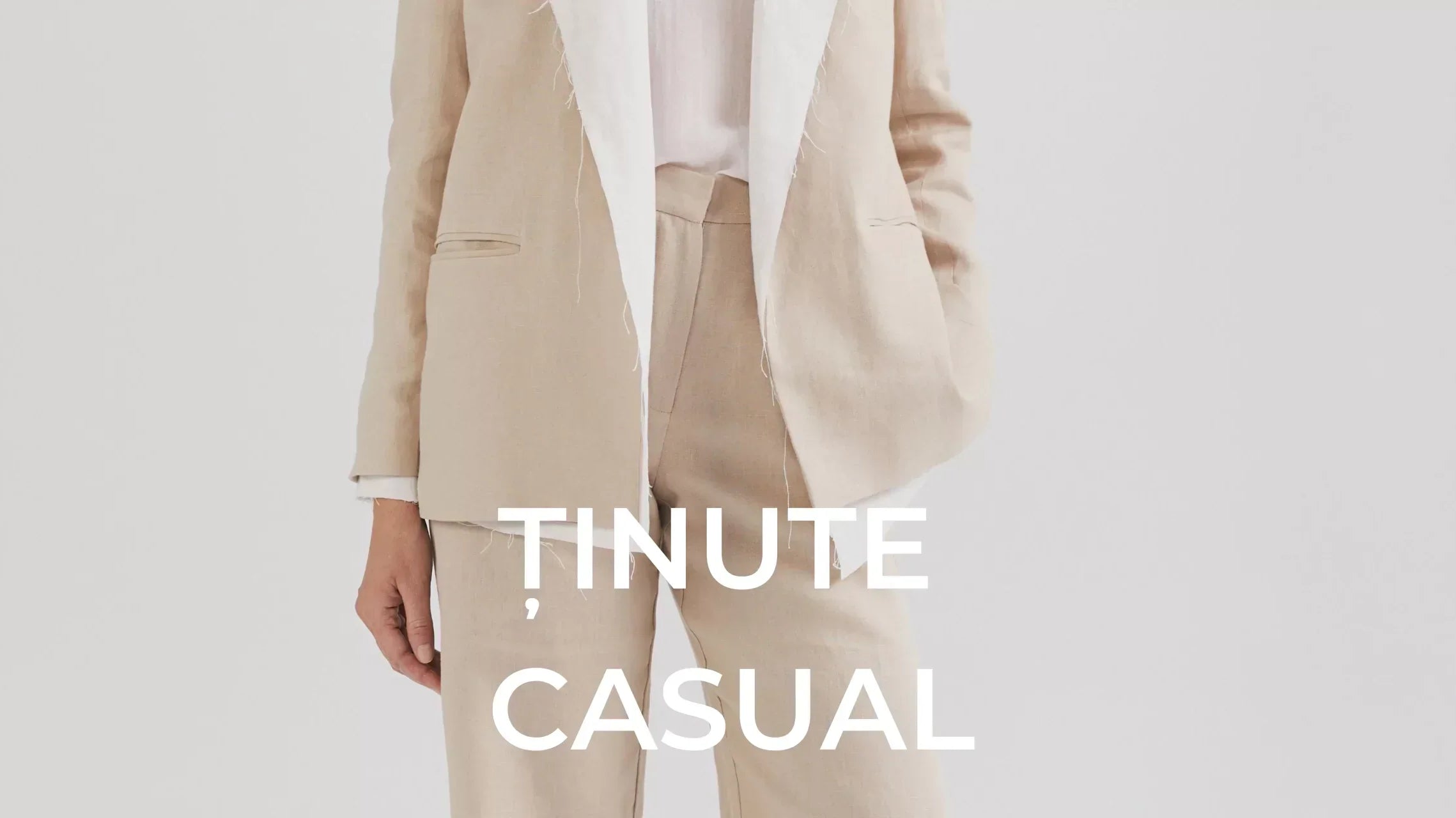 Ținute Casual - compleu din in bej, pantalon și sacou