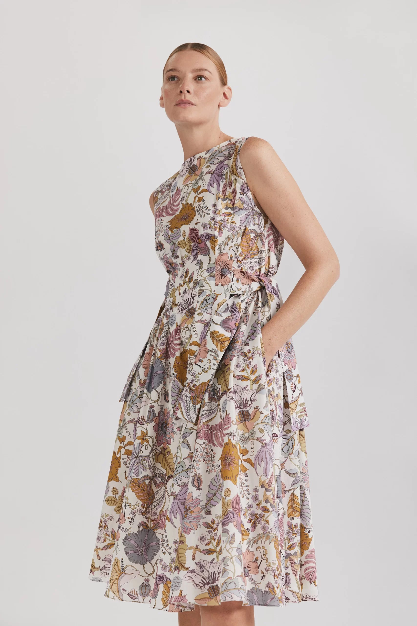 Rochie midi cu cordoane în talie Grazia print - ipanomi.com