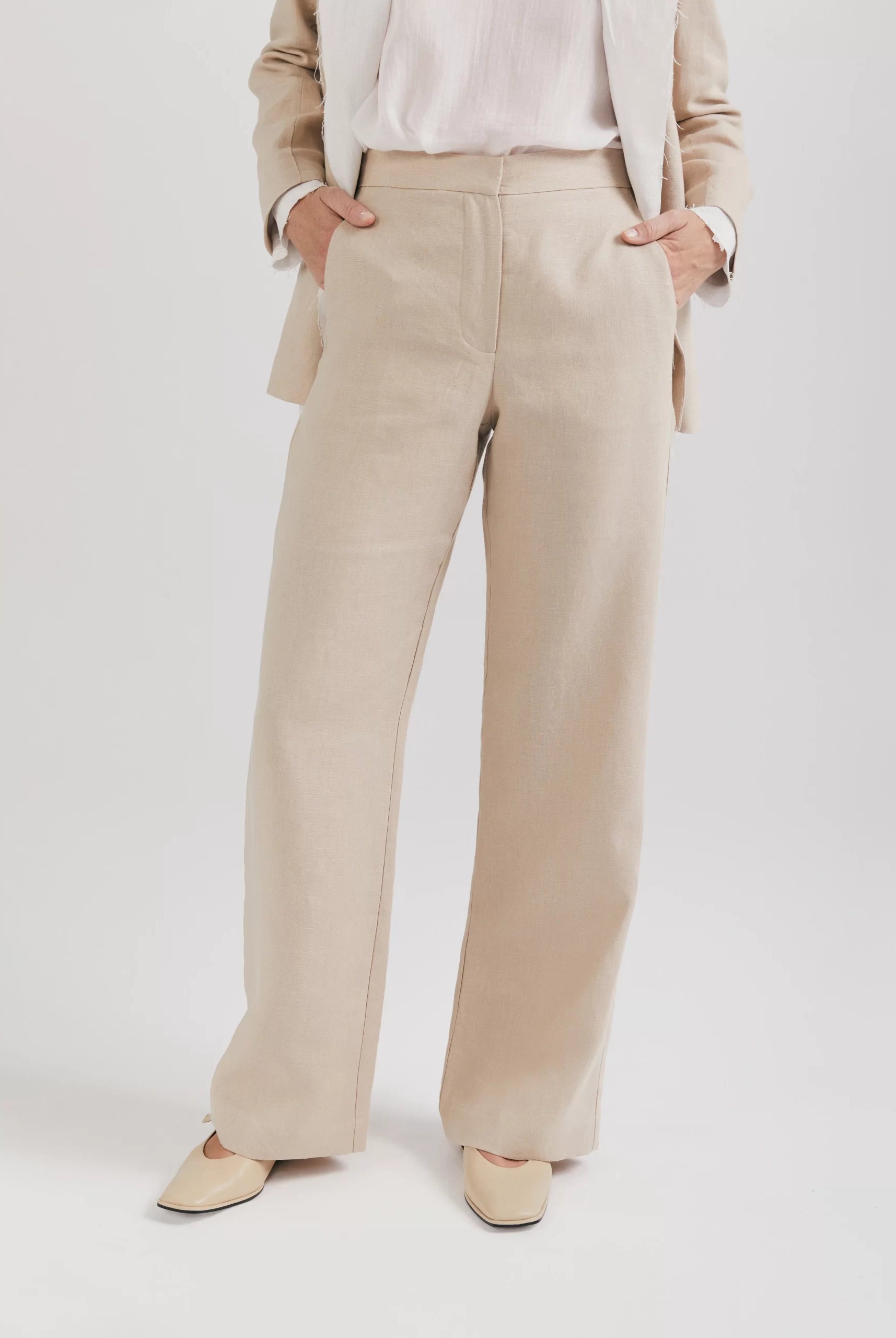 Pantaloni din in bej - ipanomi.com