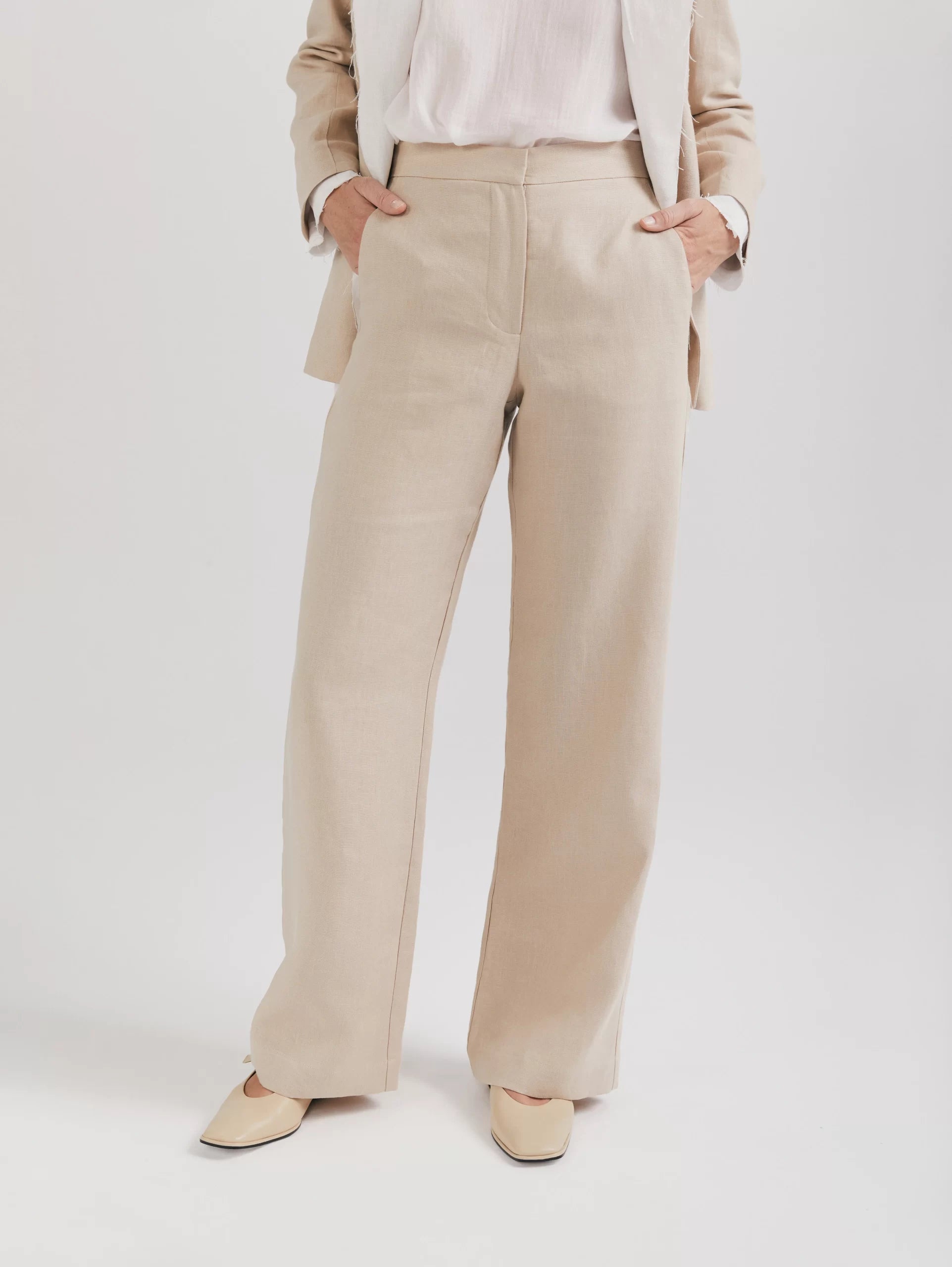 Pantaloni din in bej - ipanomi.com