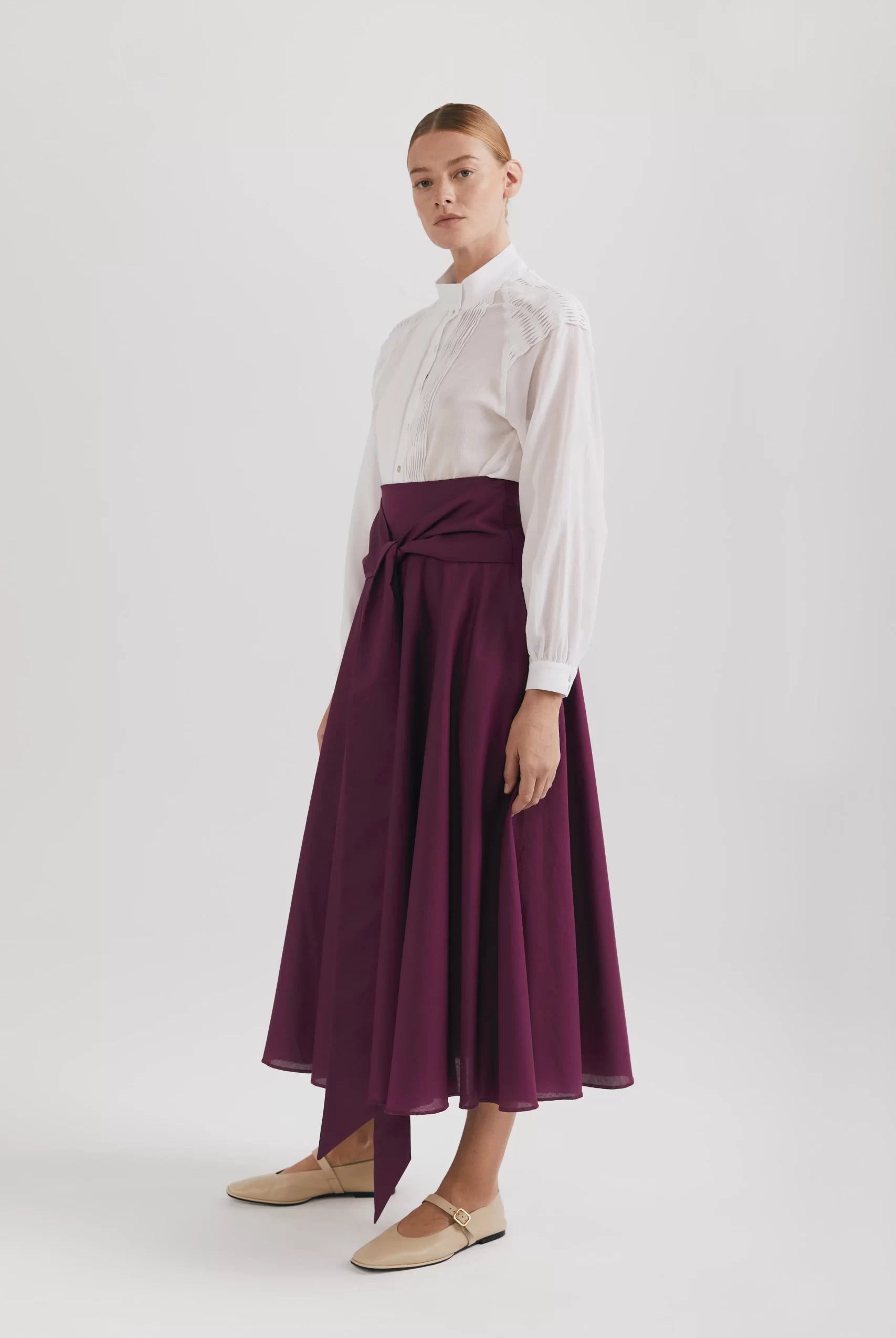 Fustă cloche lungă cu talie înaltă din bumbac Tana Lawn violet - ipanomi.com