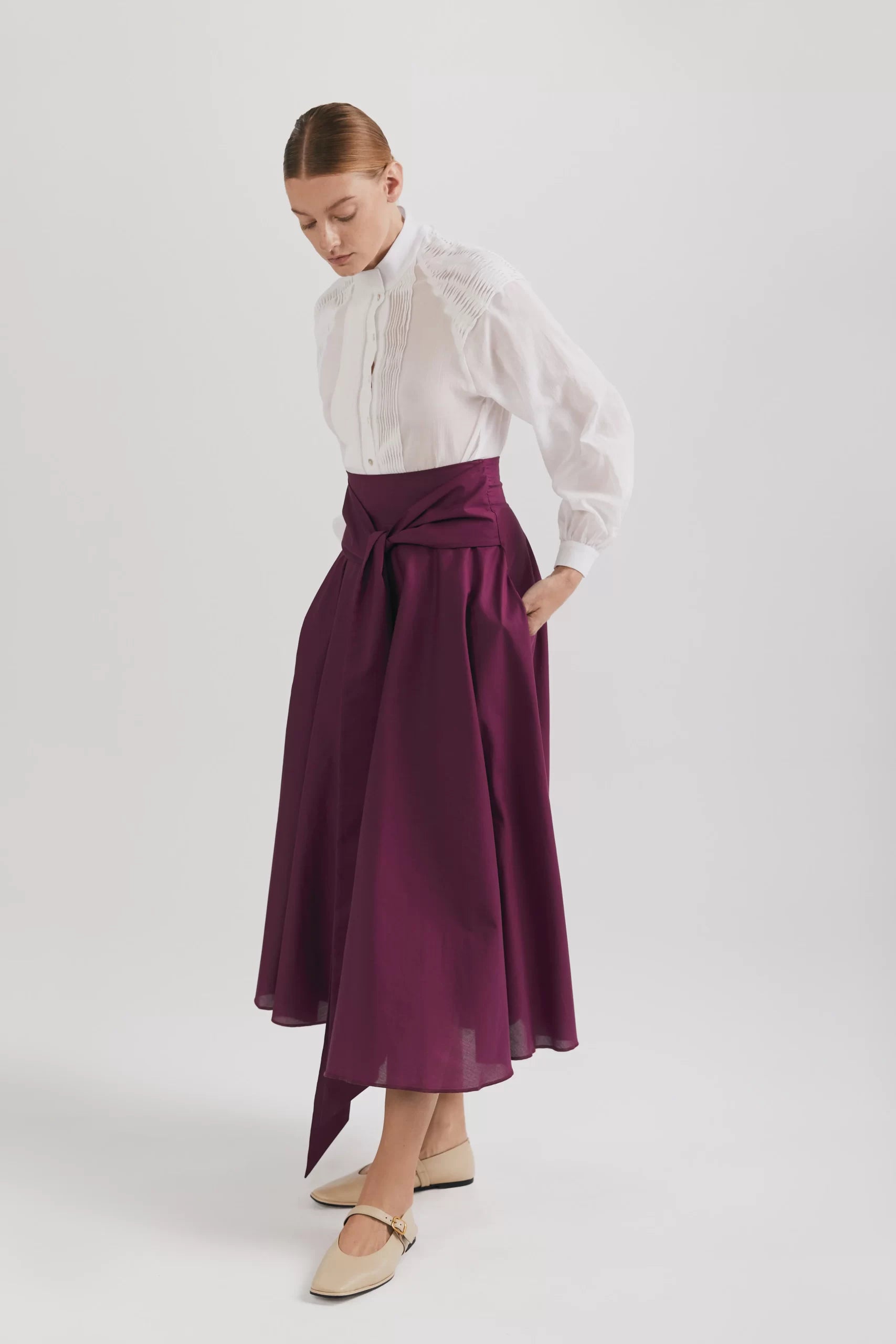 Fustă cloche lungă cu talie înaltă din bumbac Tana Lawn violet - ipanomi.com