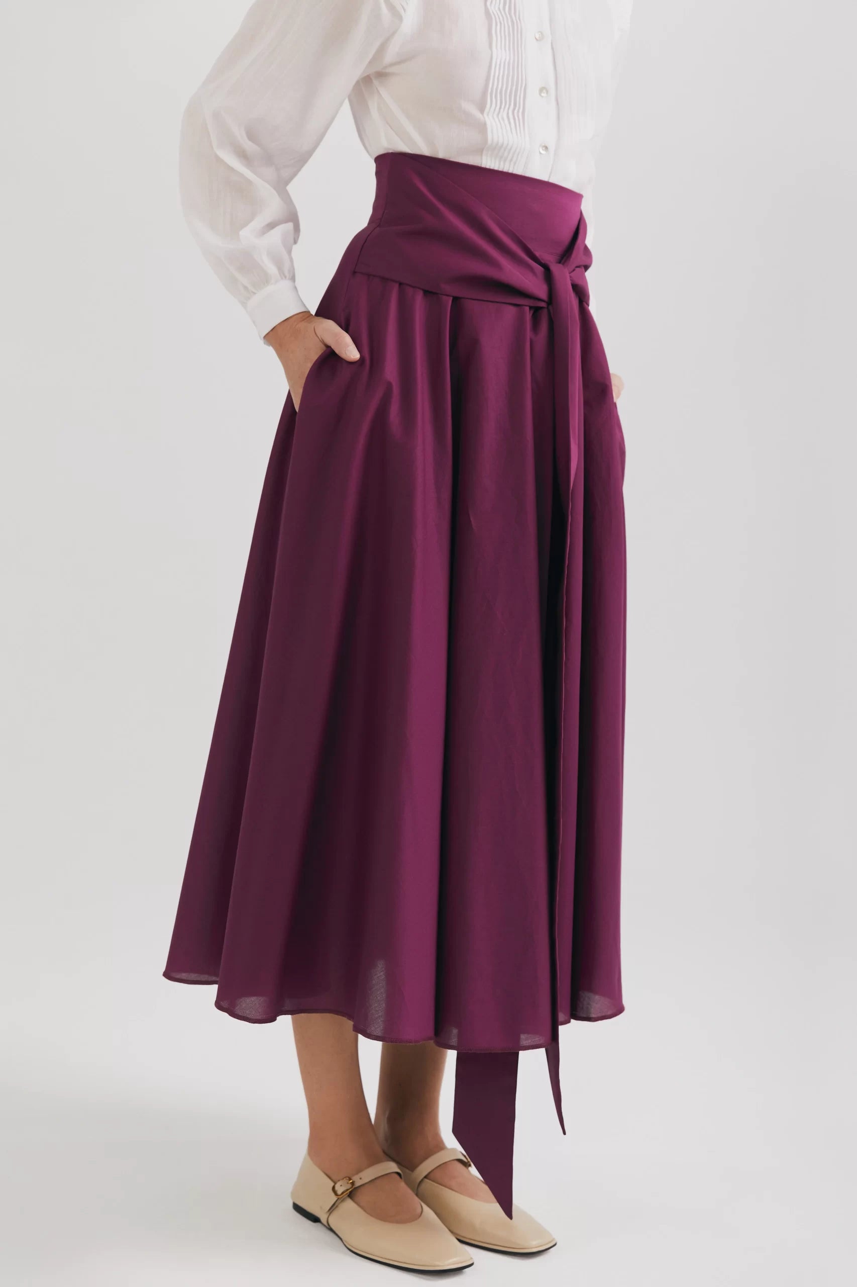 Fustă cloche lungă cu talie înaltă din bumbac Tana Lawn violet - ipanomi.com