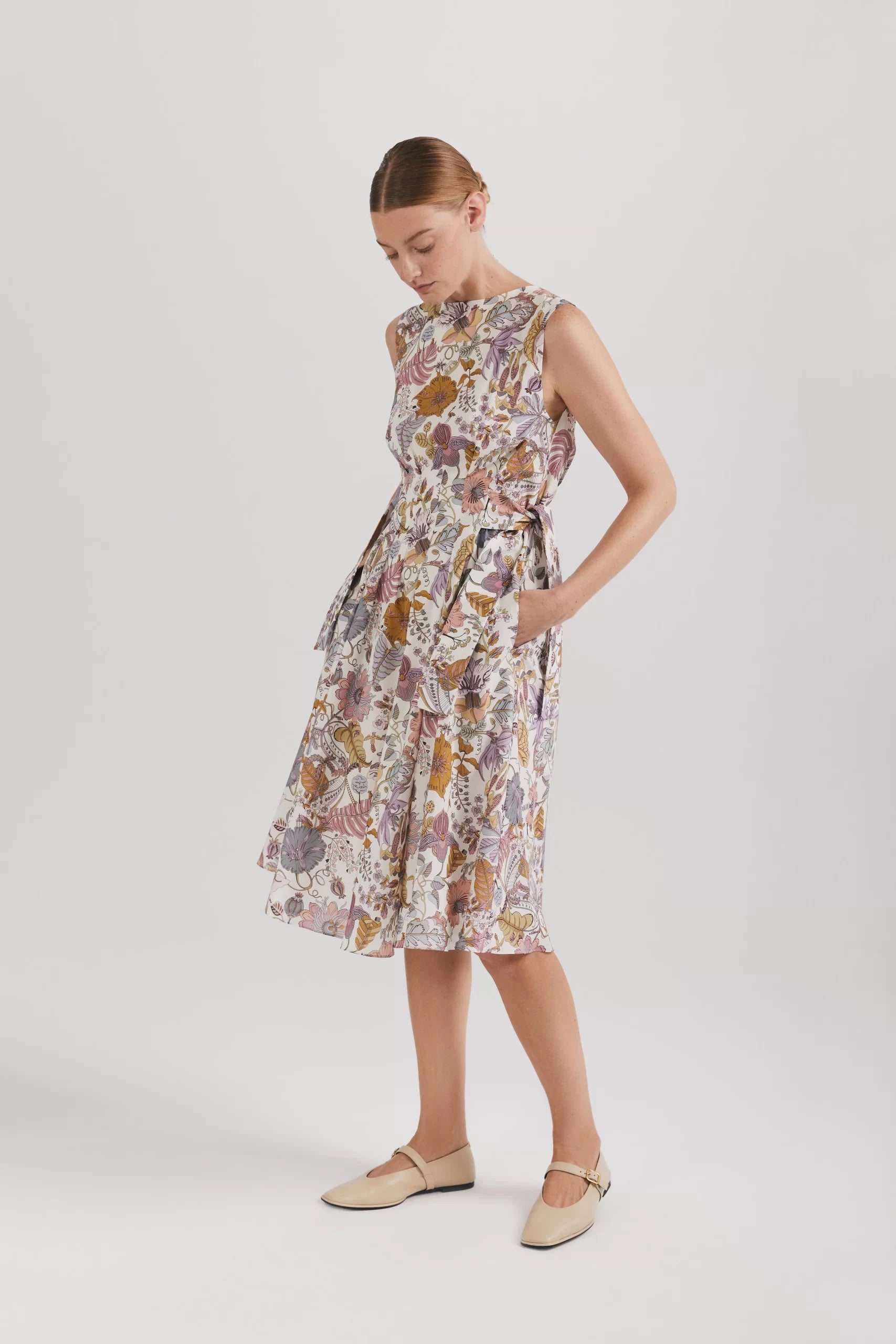 Rochie midi cu cordoane în talie Grazia print - ipanomi.com