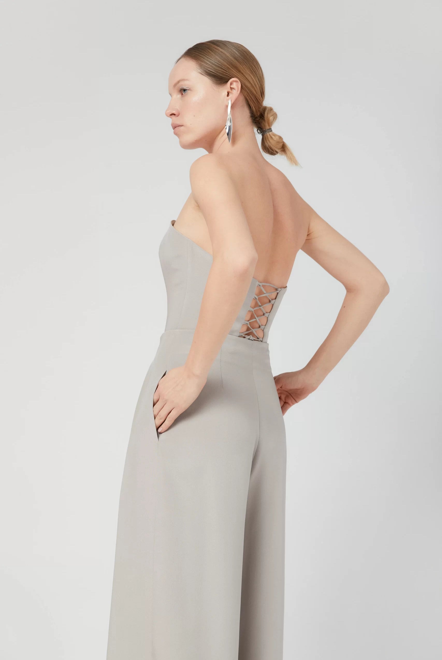 Corset minimalist din cady de mătase gri - ipanomi.com