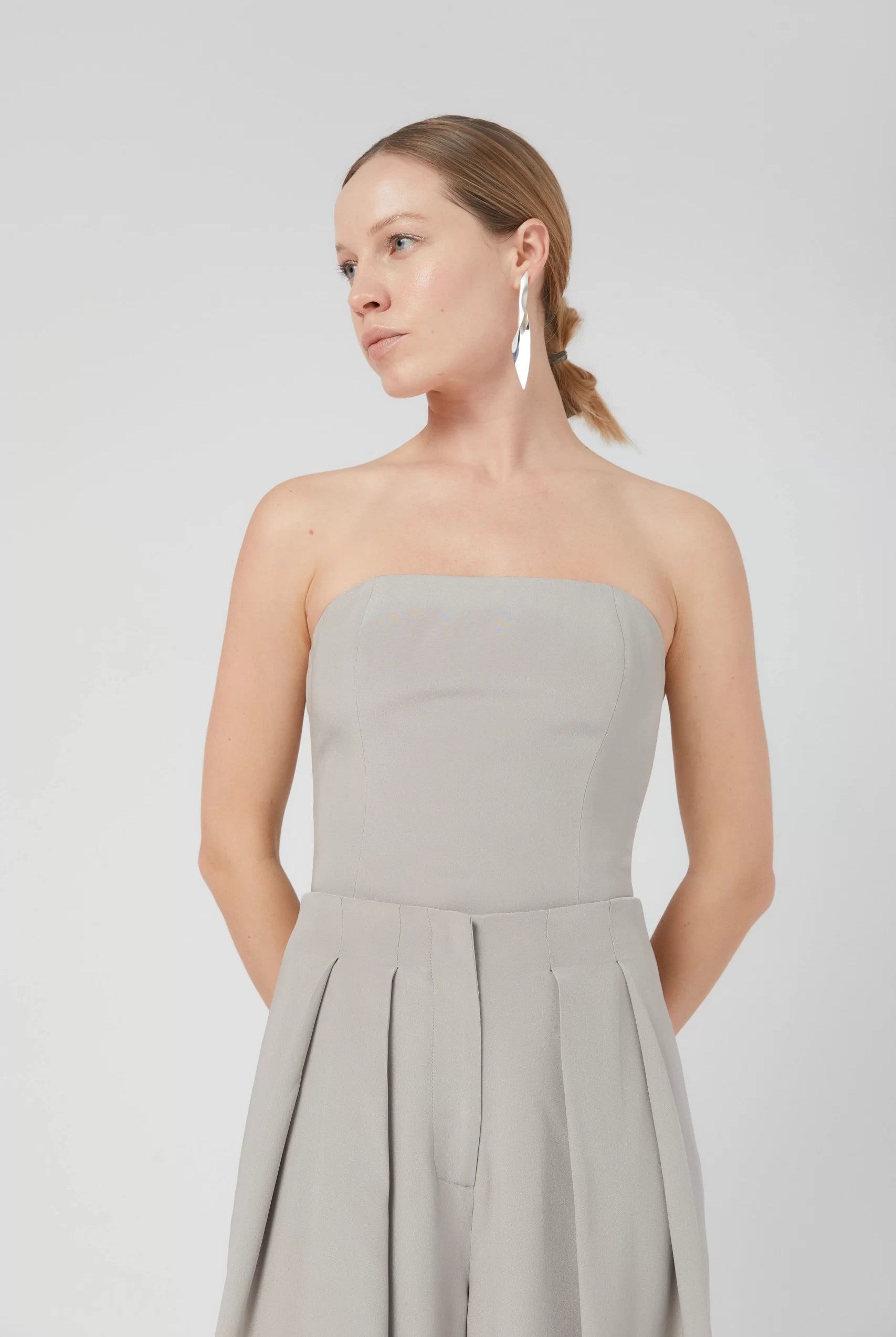 Corset minimalist din cady de mătase gri - ipanomi.com