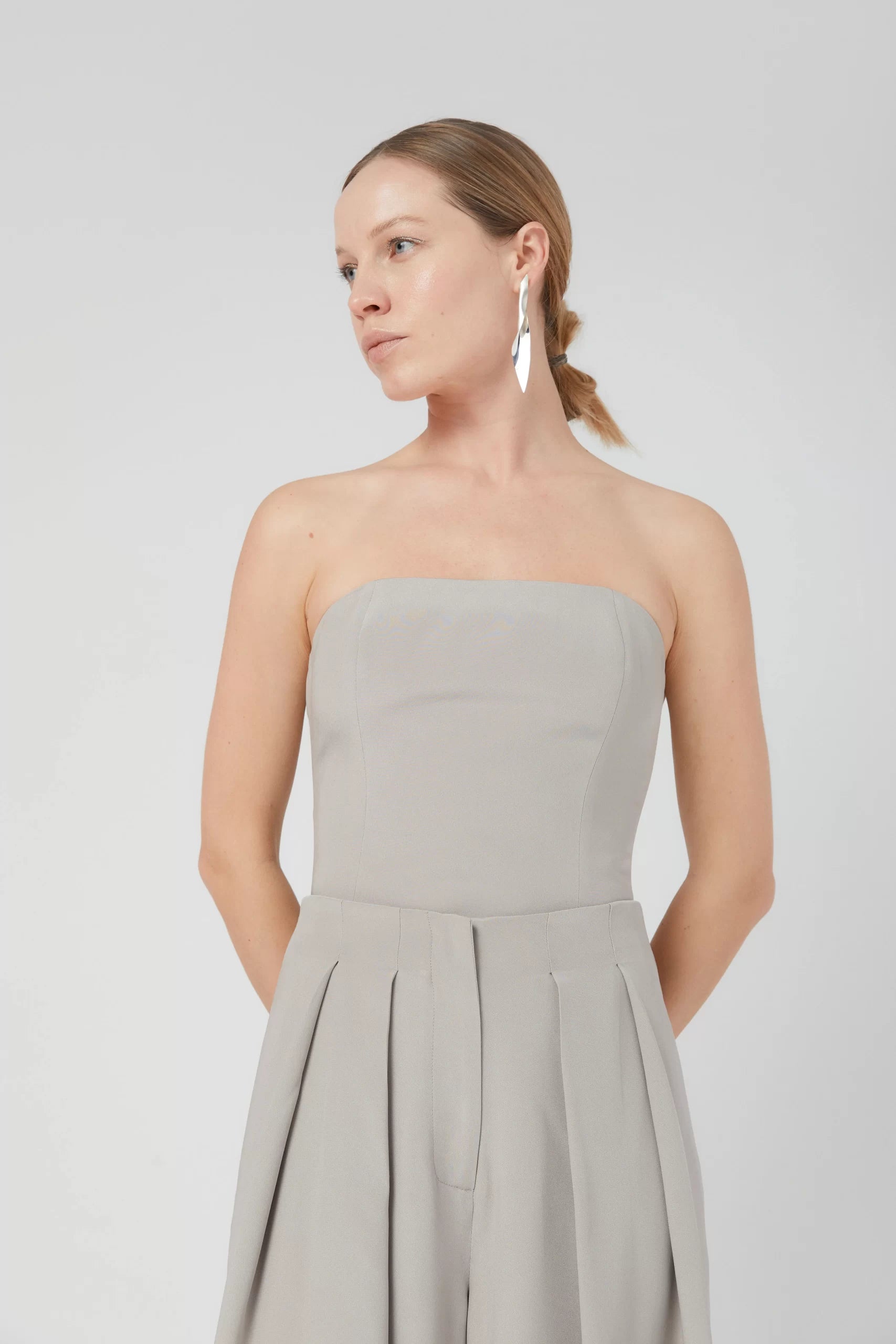 Corset minimalist din cady de mătase gri - ipanomi.com