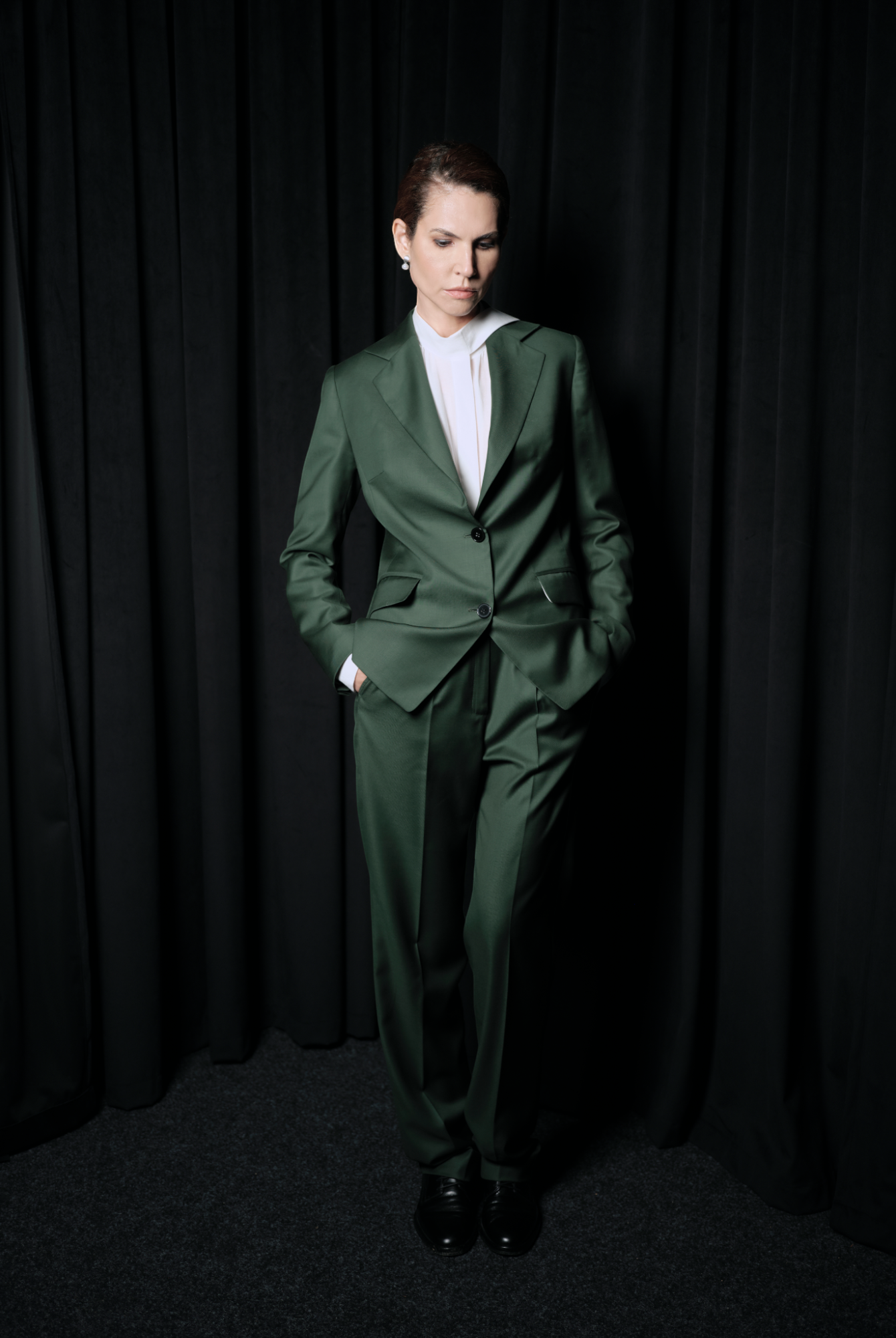 Costum din lană verde, sacou si pantalon