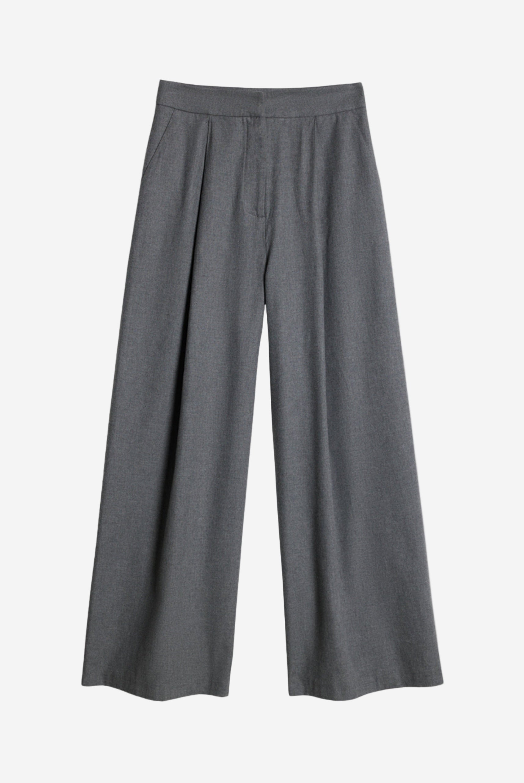 Pantaloni din bumbac gri cu croi larg