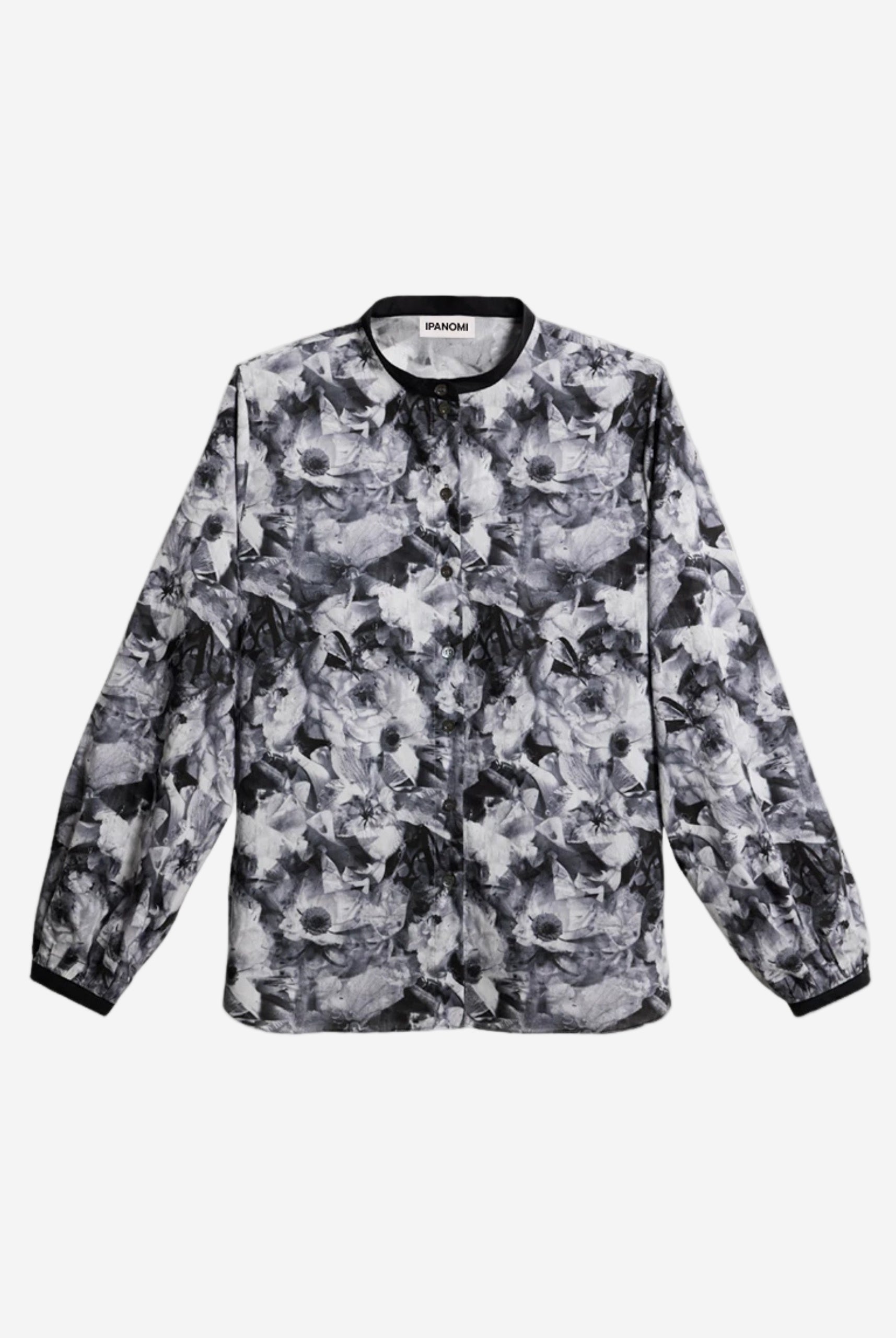 Camasa casual cu imprimeu cu flori alb negru