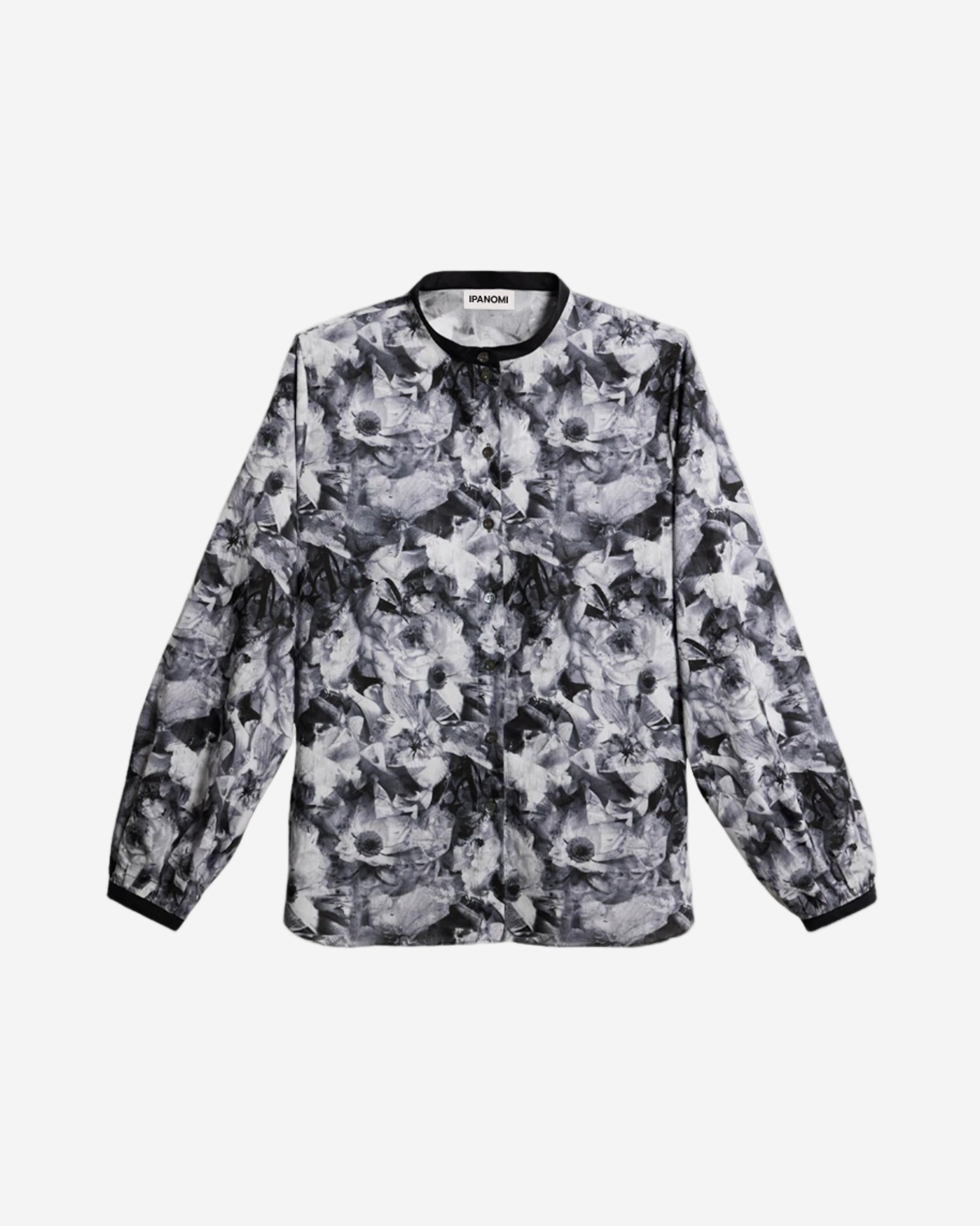 Camasa casual cu imprimeu cu flori alb negru