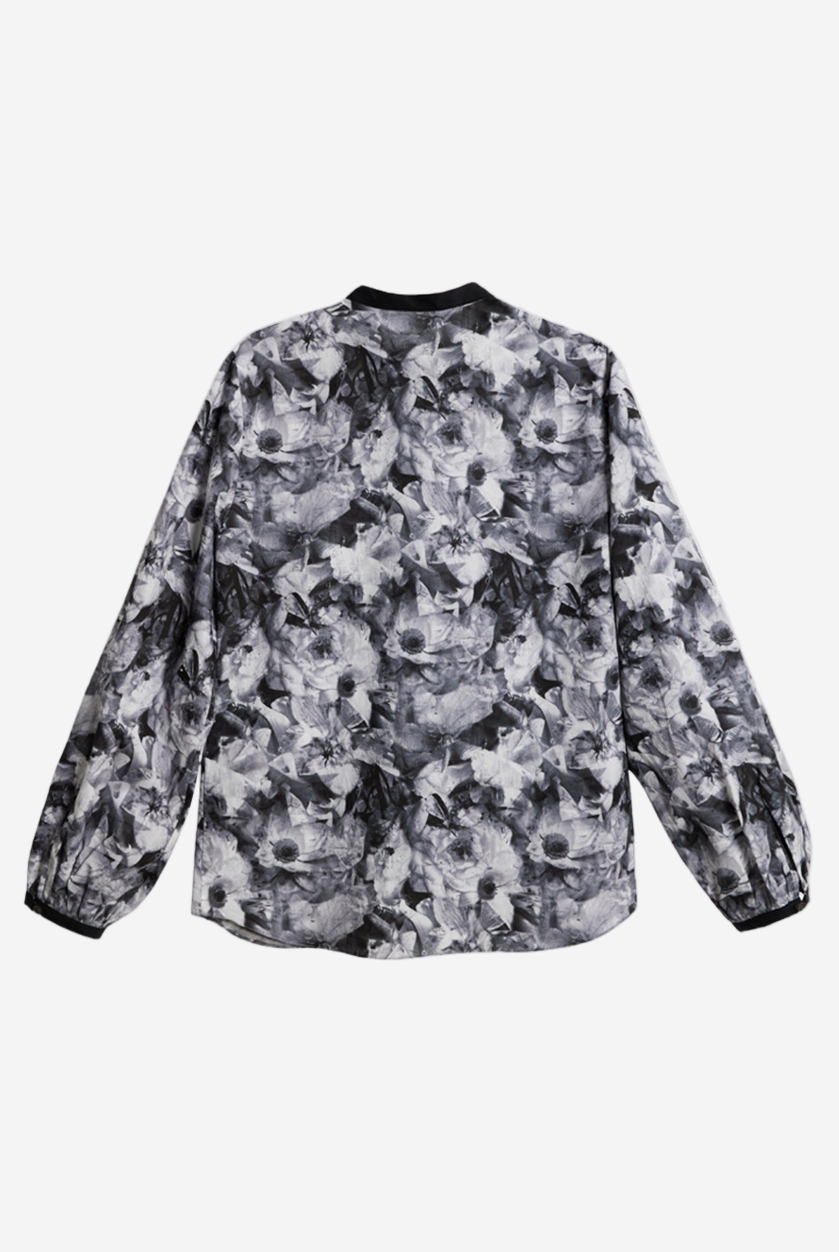 Camasa casual cu imprimeu cu flori alb negru spate