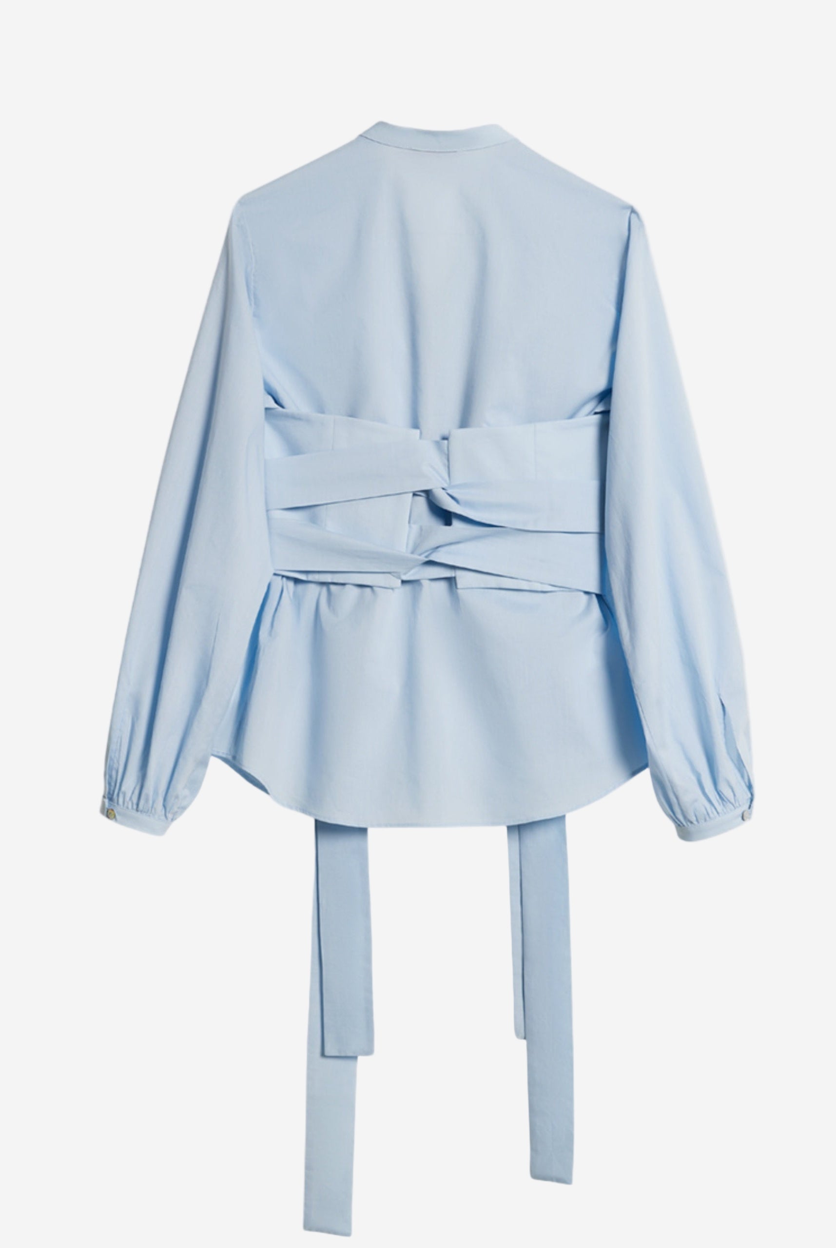 Camasa cu corset albastru deschis din poplin de bumbac Tana Lawn spate