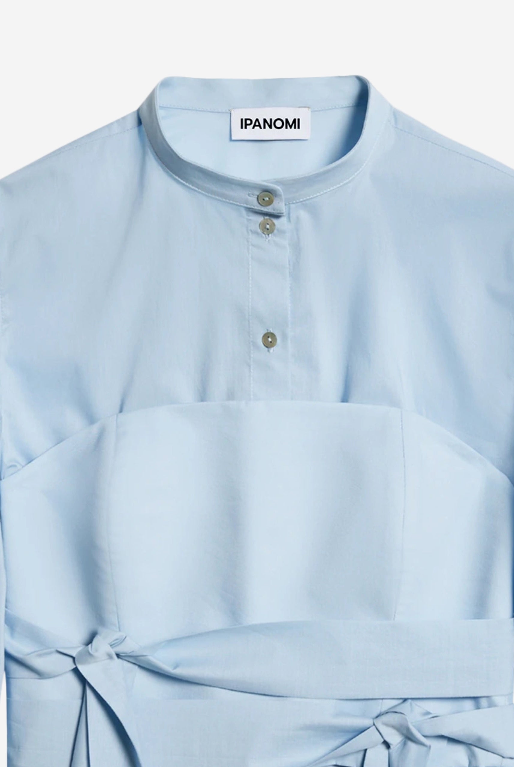 Camasa cu corset albastru deschis din poplin de bumbac Tana Lawn detaliu fata