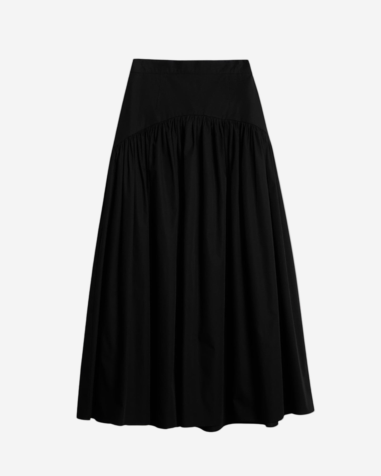 Ipanomi black organic cotton poplin maxi skirt with high waist and gathered detail