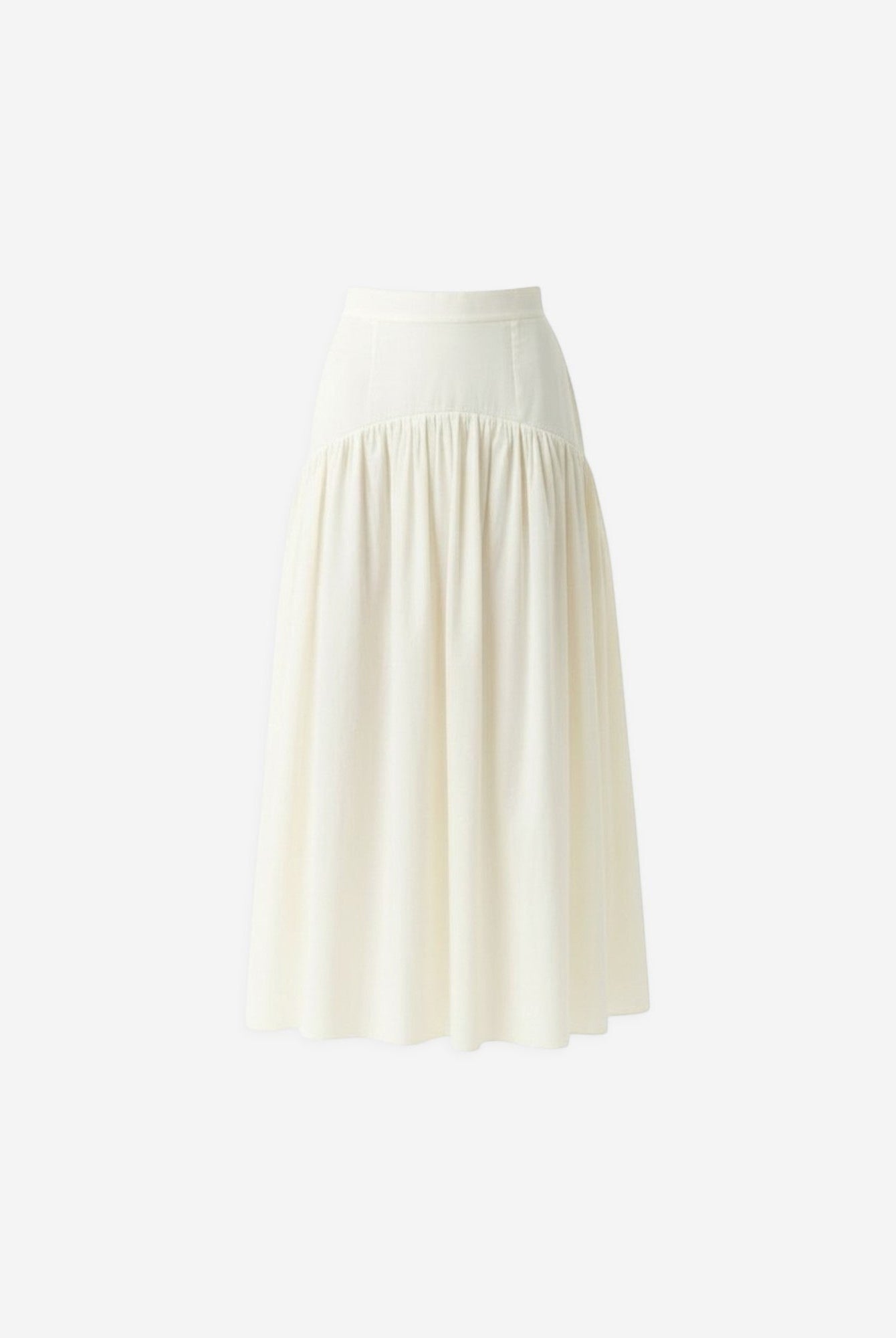 Ipanomi cream cotton poplin midi skirt with gathered waist and flared hem