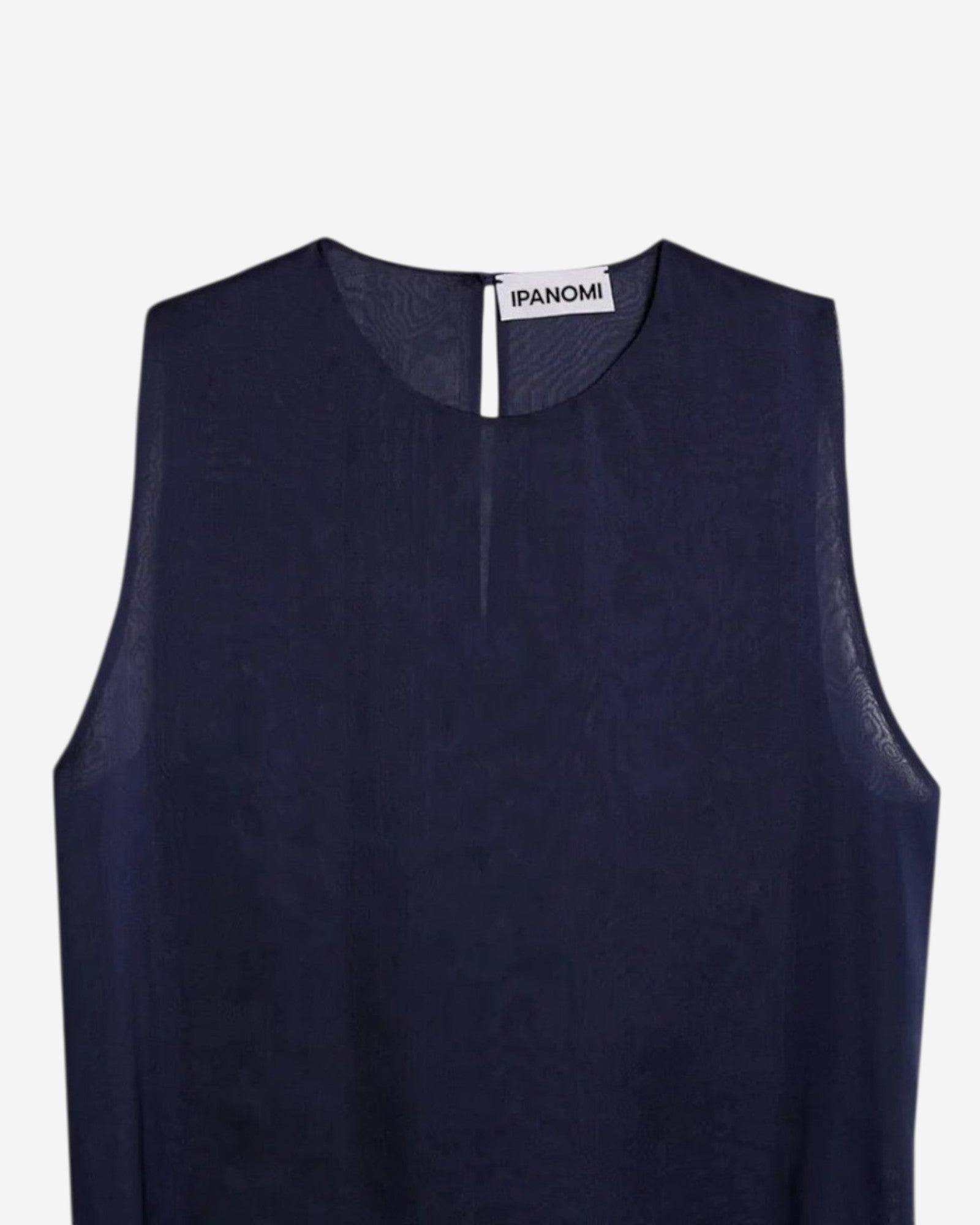 Ipanomi navy blue silk sleeveless top with a round neckline and a subtle sheen.