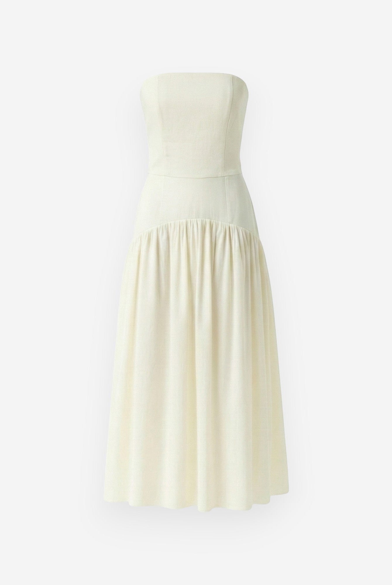 Ipanomi pale yellow cotton poplin strapless corset and maxi skirt set