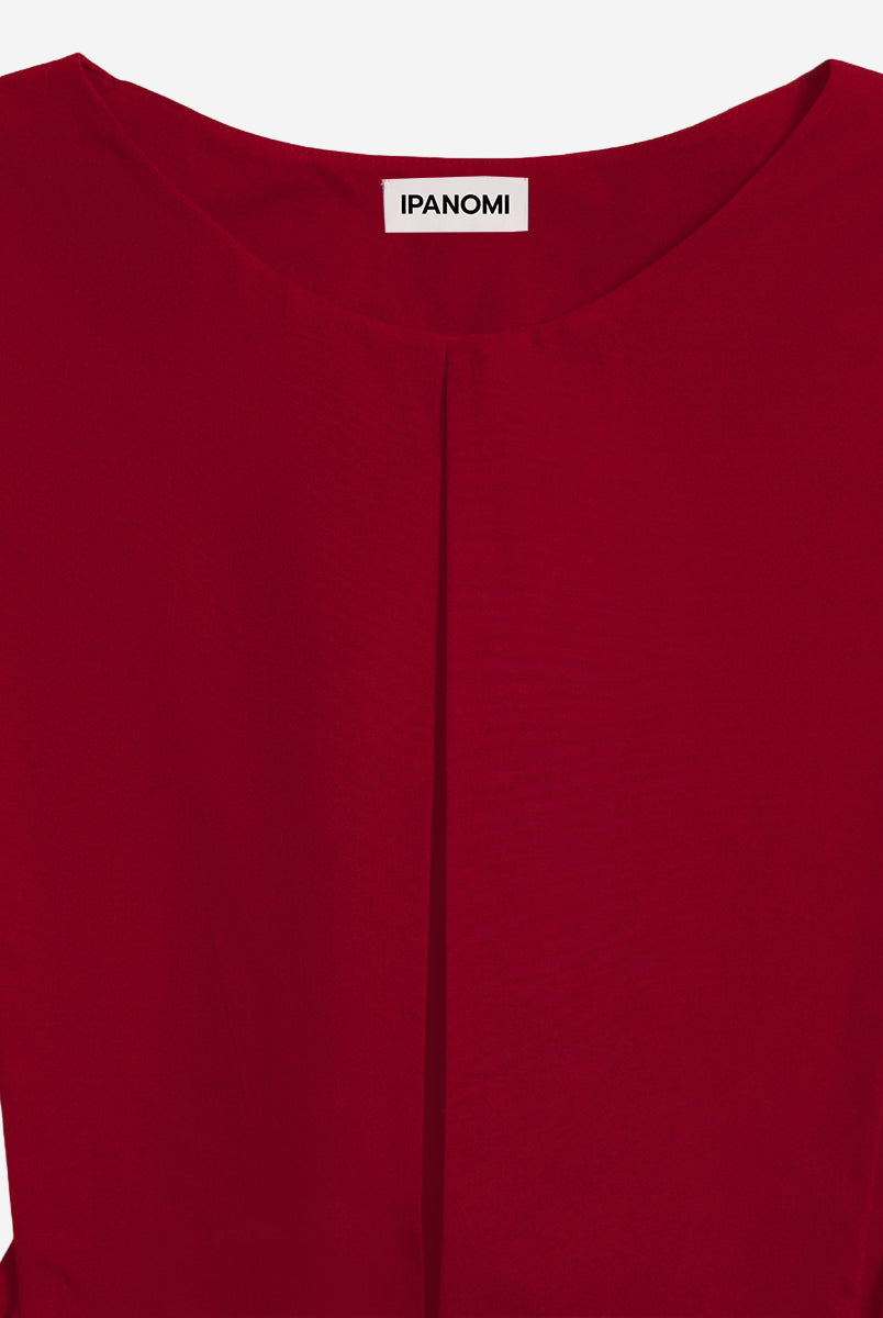 Guler cu cordoane în talie din poplin de bumbac organic roșu Crăciun - ipanomi.com