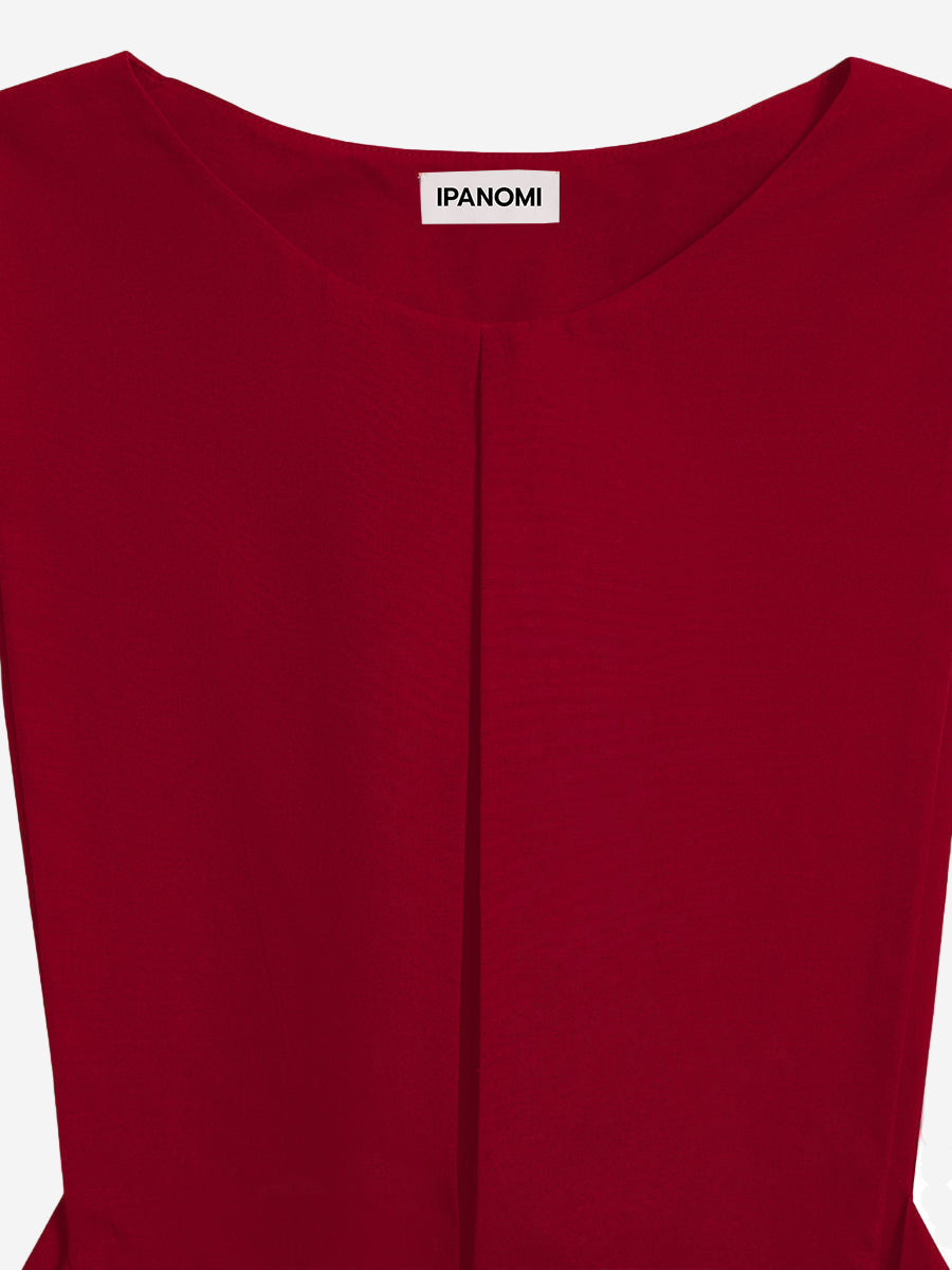 Guler cu cordoane în talie din poplin de bumbac organic roșu Crăciun - ipanomi.com