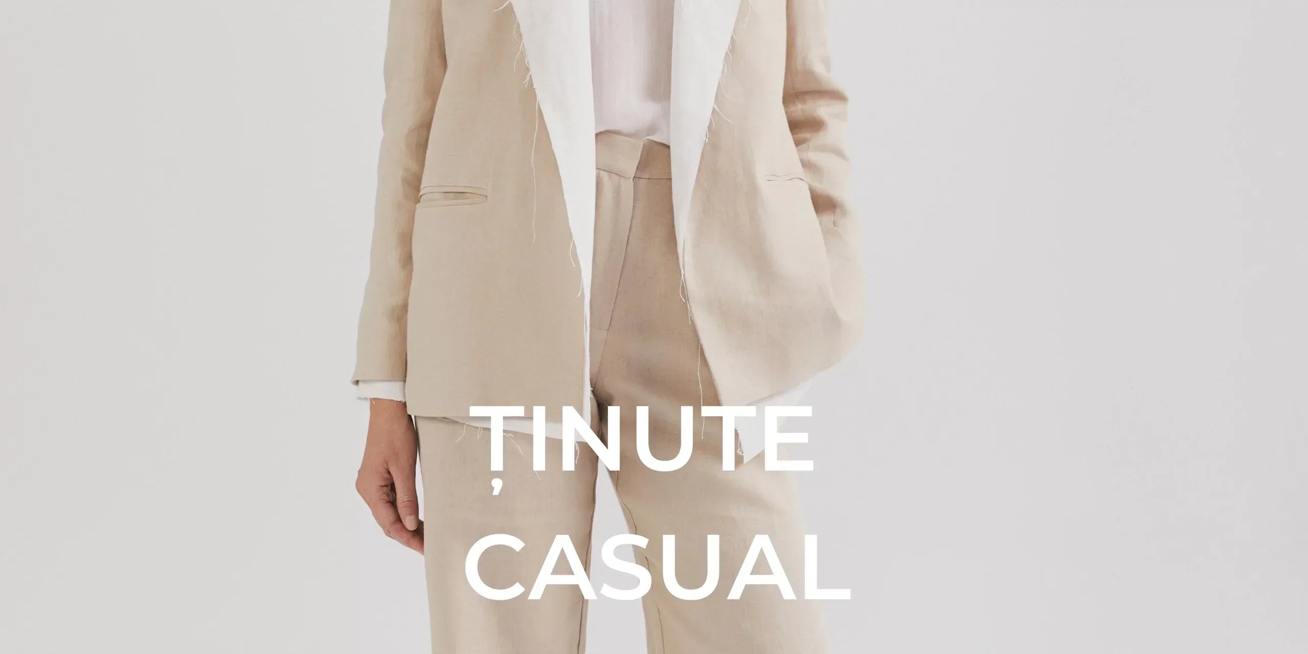 Ținute Casual - compleu din in bej, pantalon și sacou