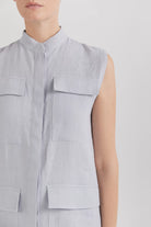 Rochie casual, din in, genunchi, bej, tip cargo cu buzunare frontale și cordon Emoke - ipanomi.com