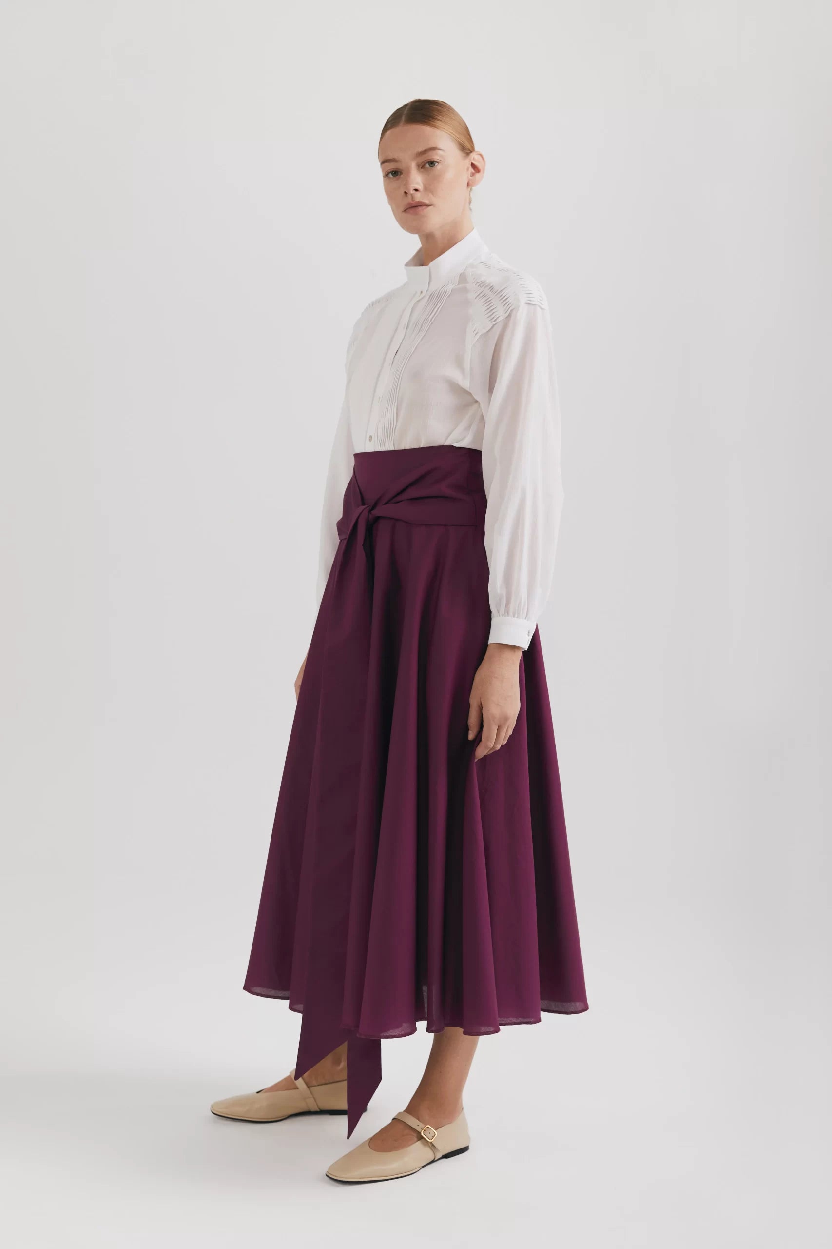 Fustă cloche lungă cu talie înaltă din bumbac Tana Lawn violet - ipanomi.com