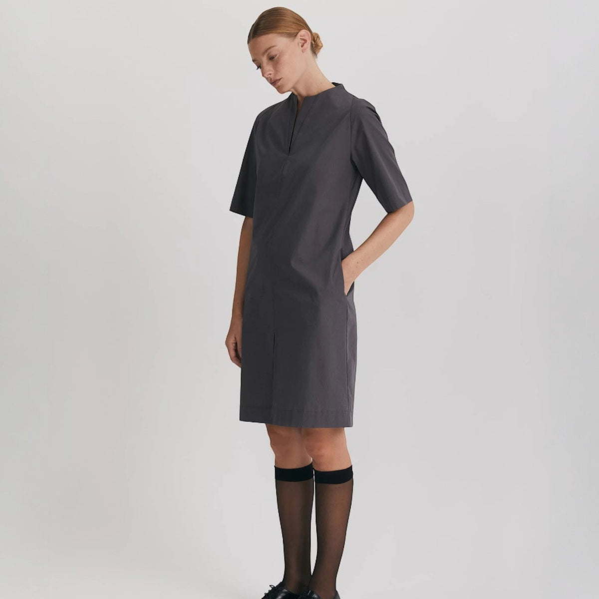 Rochie casual din bumbac organic, genunchi, gri