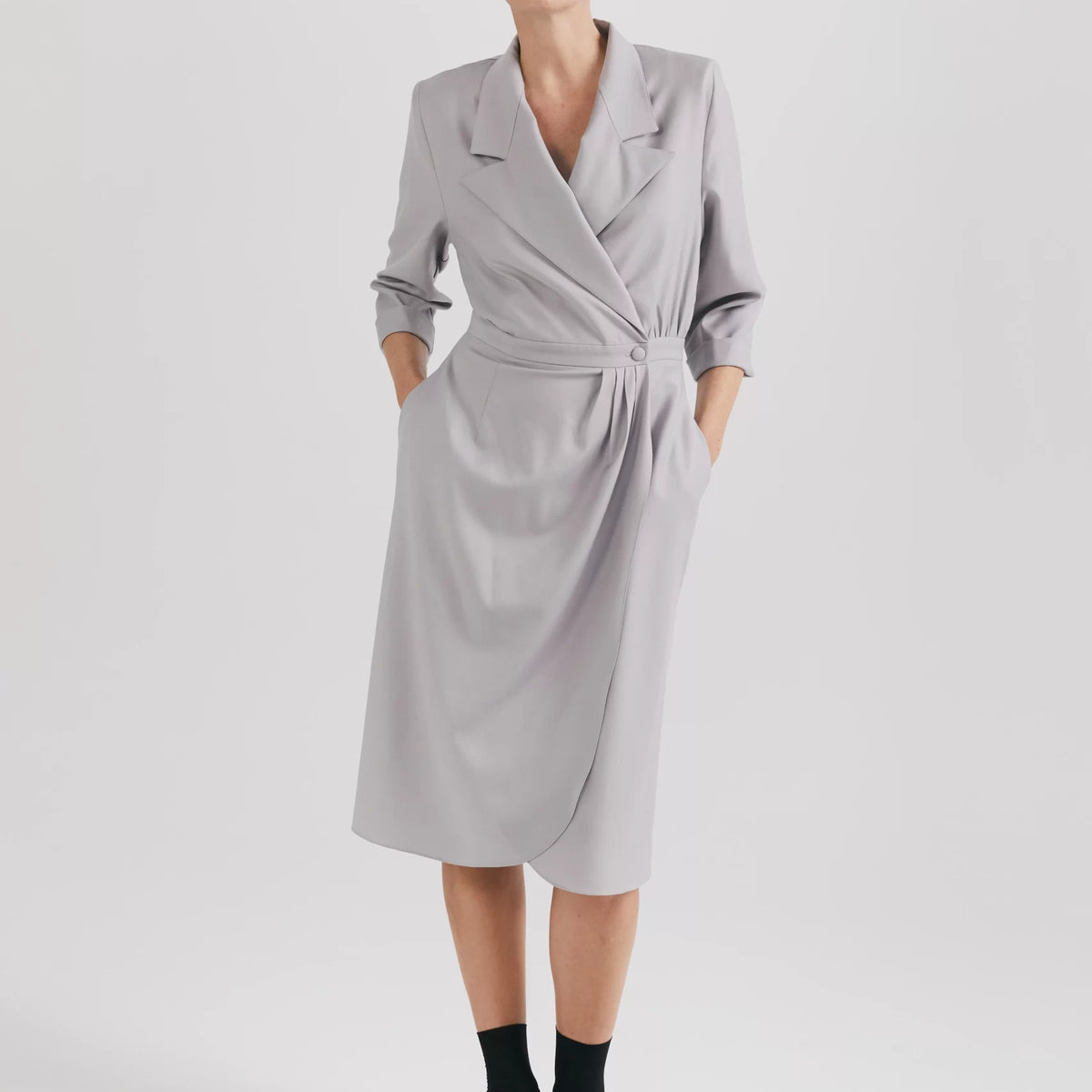 Rochie office din lână premium, midi, gri