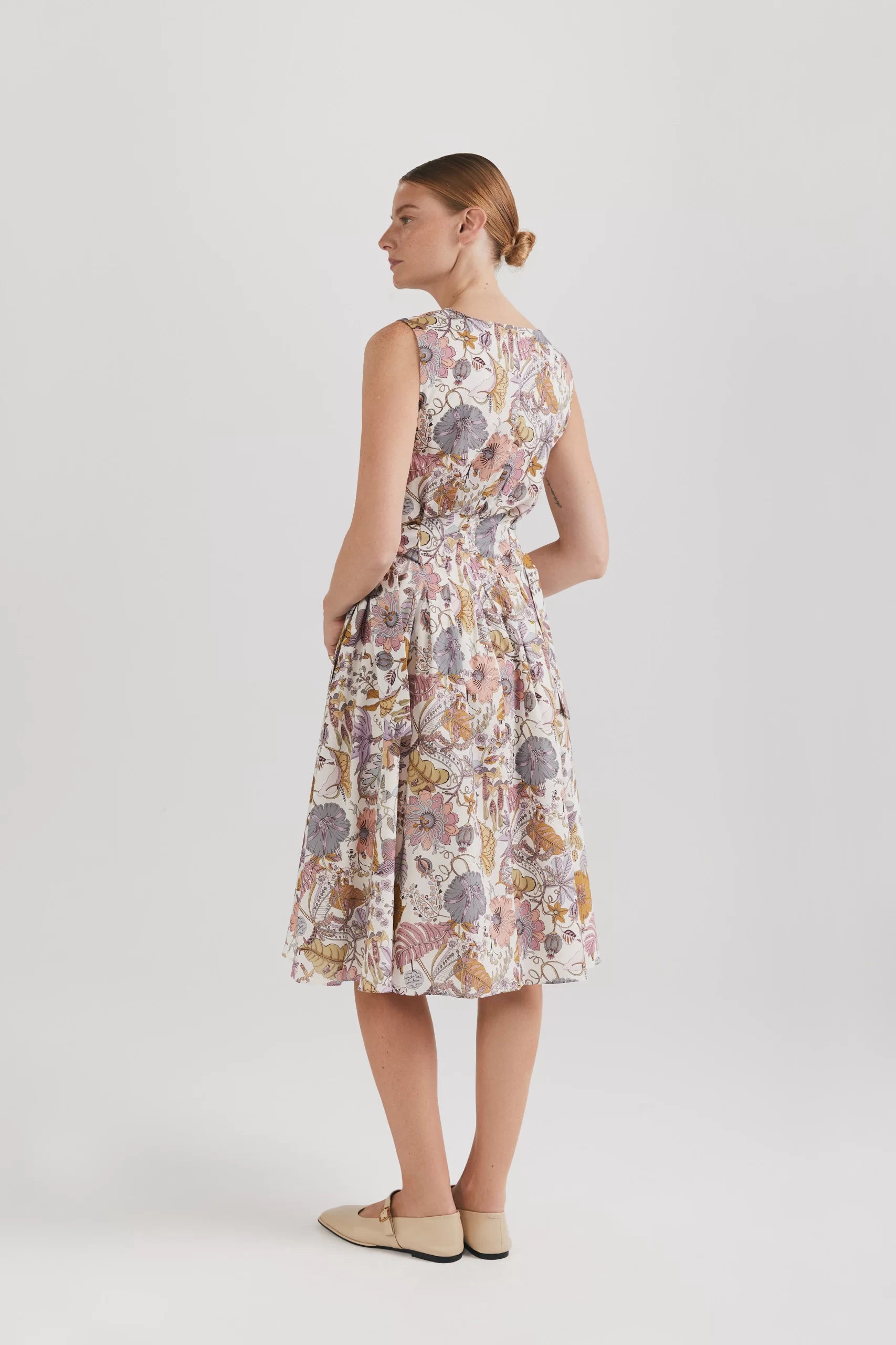 Rochie midi cu cordoane în talie Grazia print - ipanomi.com