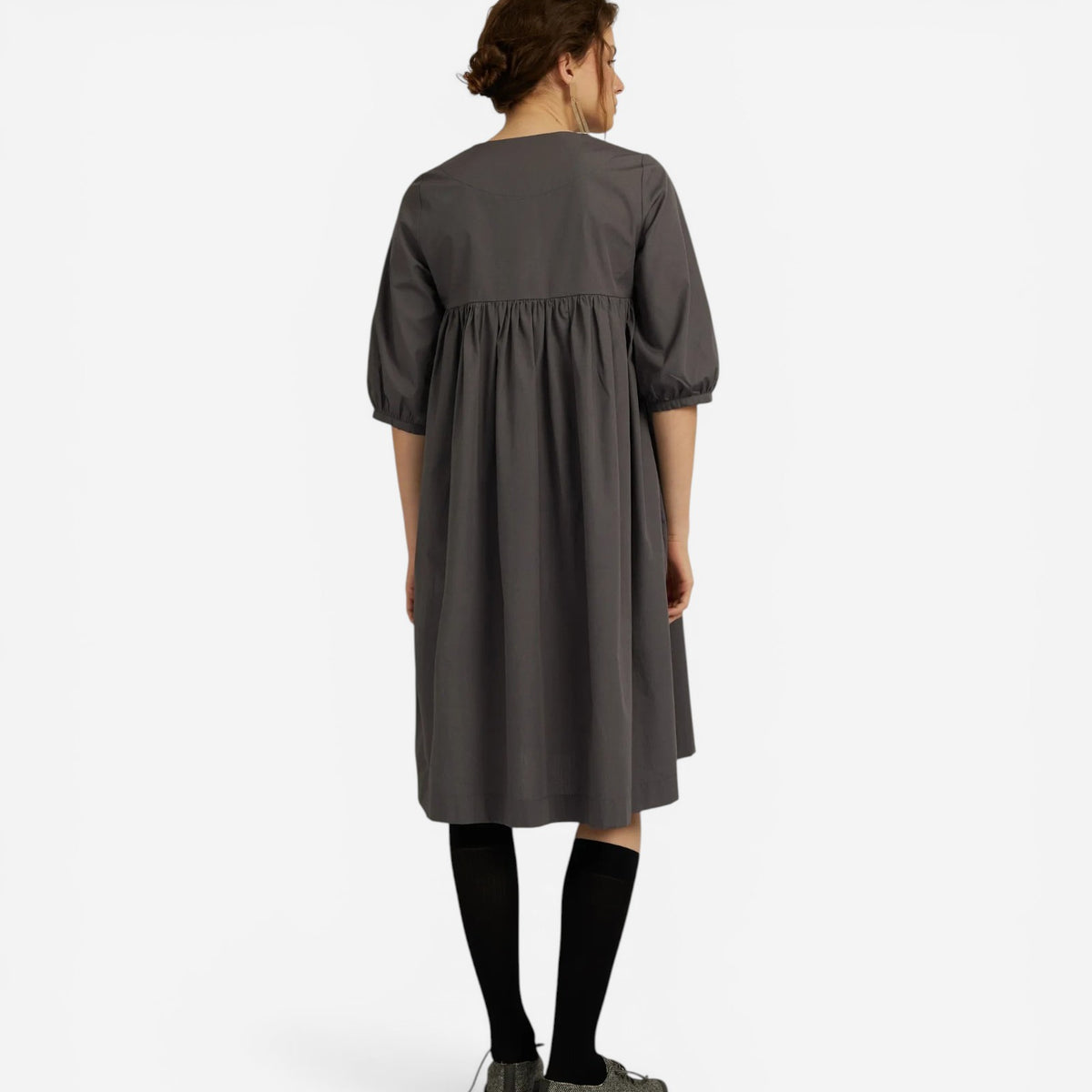 Rochie casual din bumbac organic, sub genunchi, gri