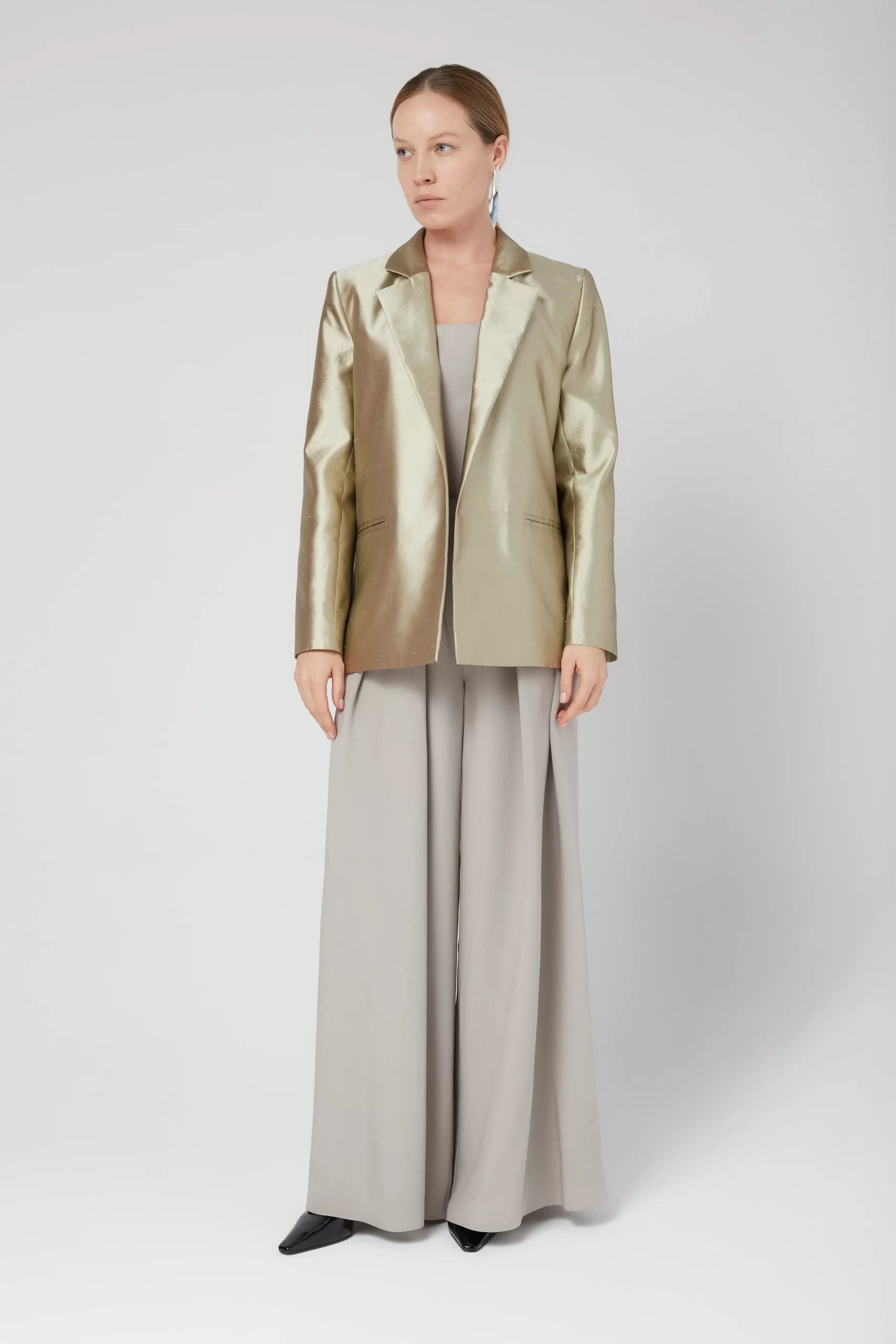 Blazer din mătase shantung bej - ipanomi.com