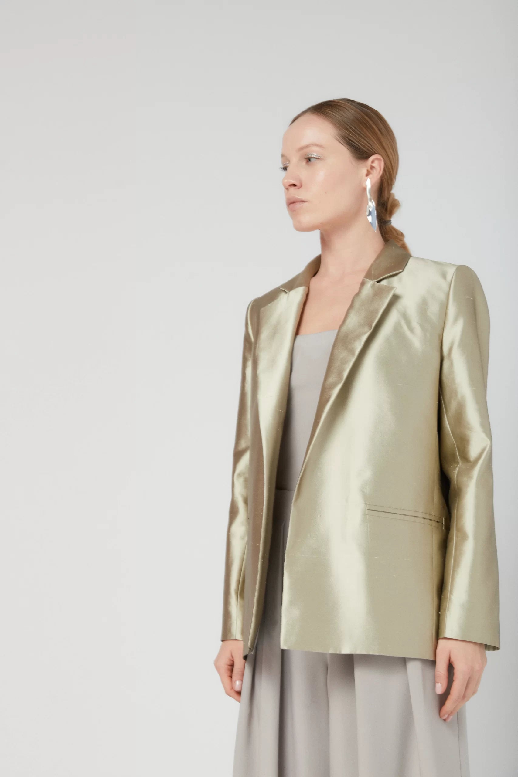 Blazer din mătase shantung bej - ipanomi.com