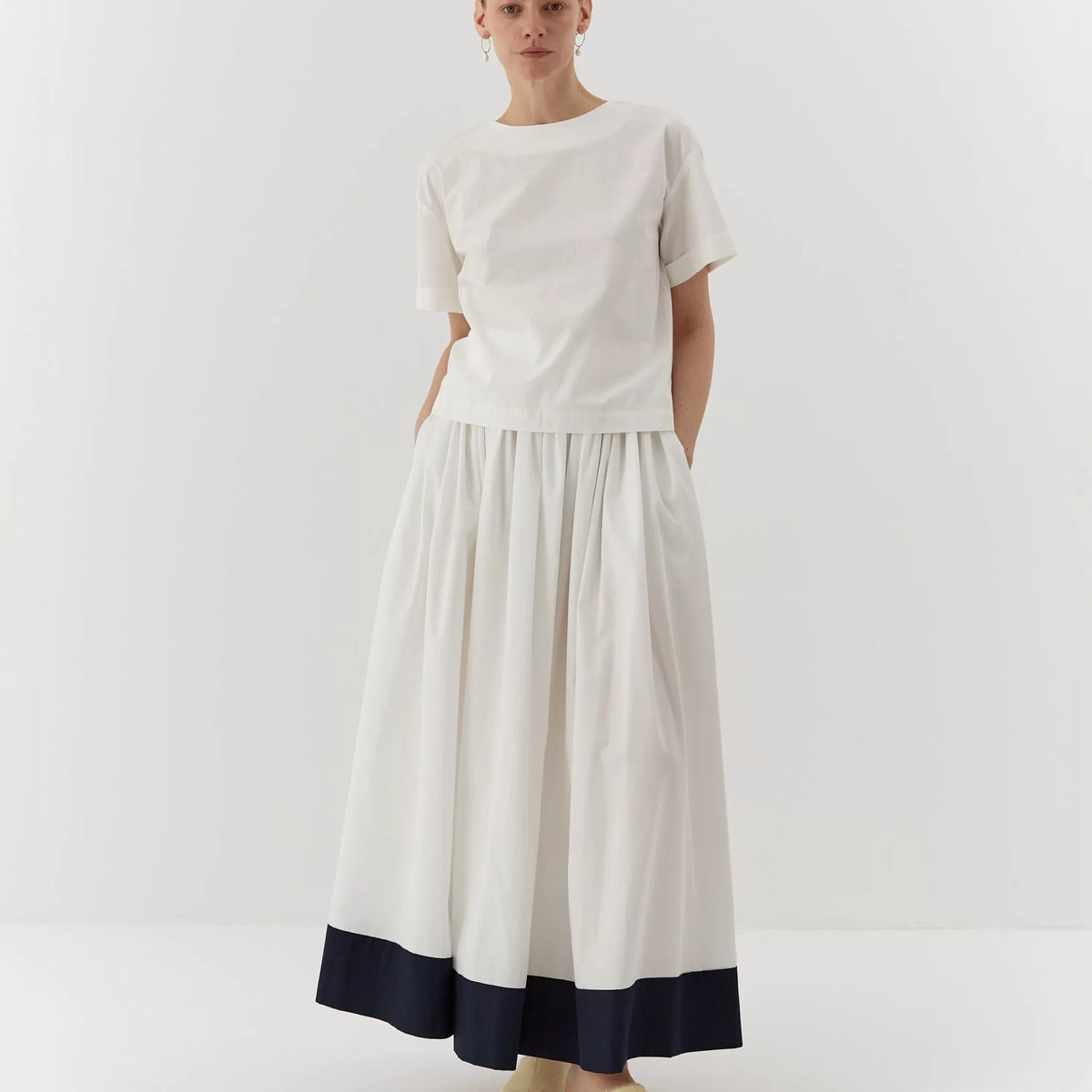 Top din bumbac organic, midi, alb
