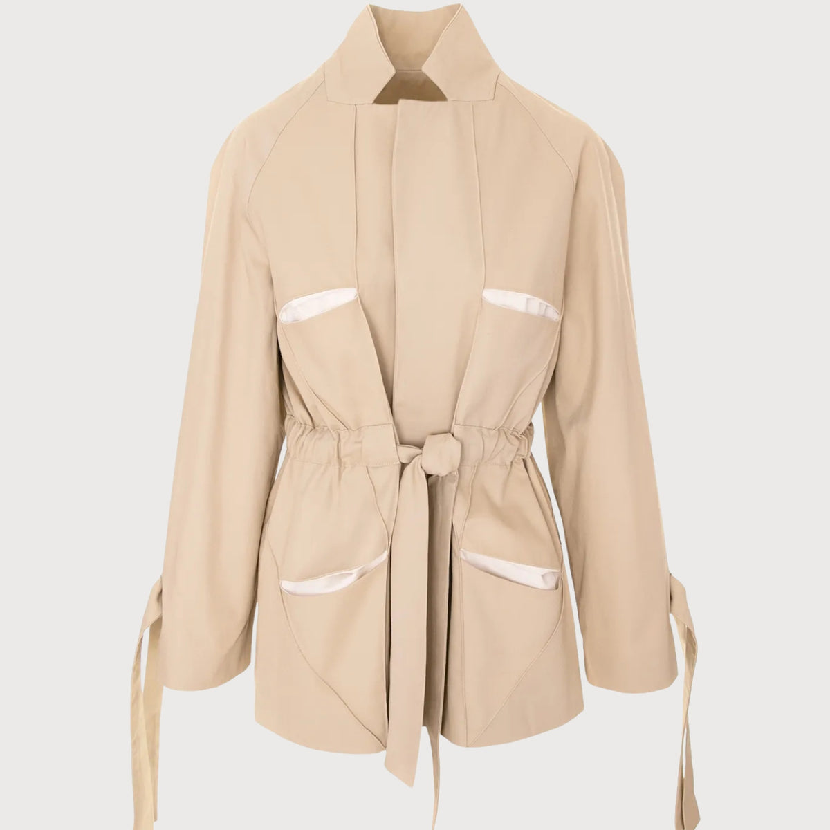 Jachetă casual din twill de bumbac, midi, bej