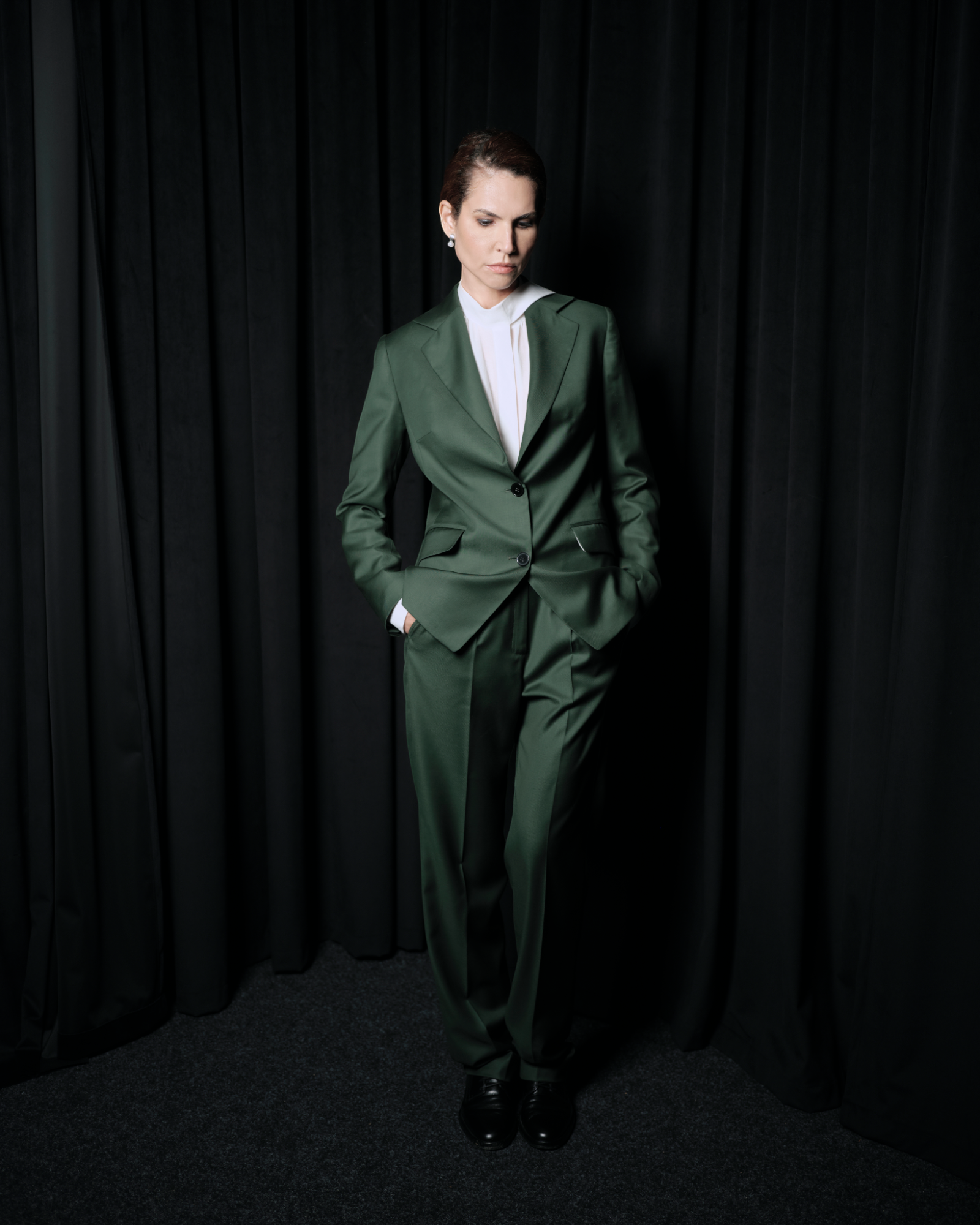 Costum din lană verde, sacou si pantalon