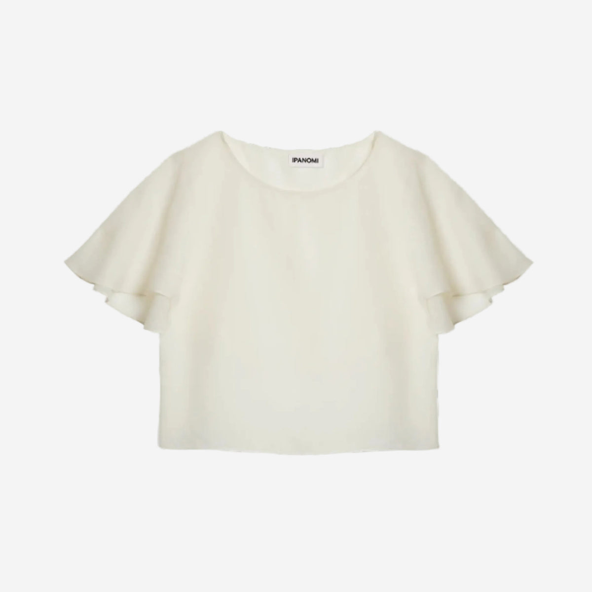 Top elegant crop cu pelerină din lână merinos, ivoire