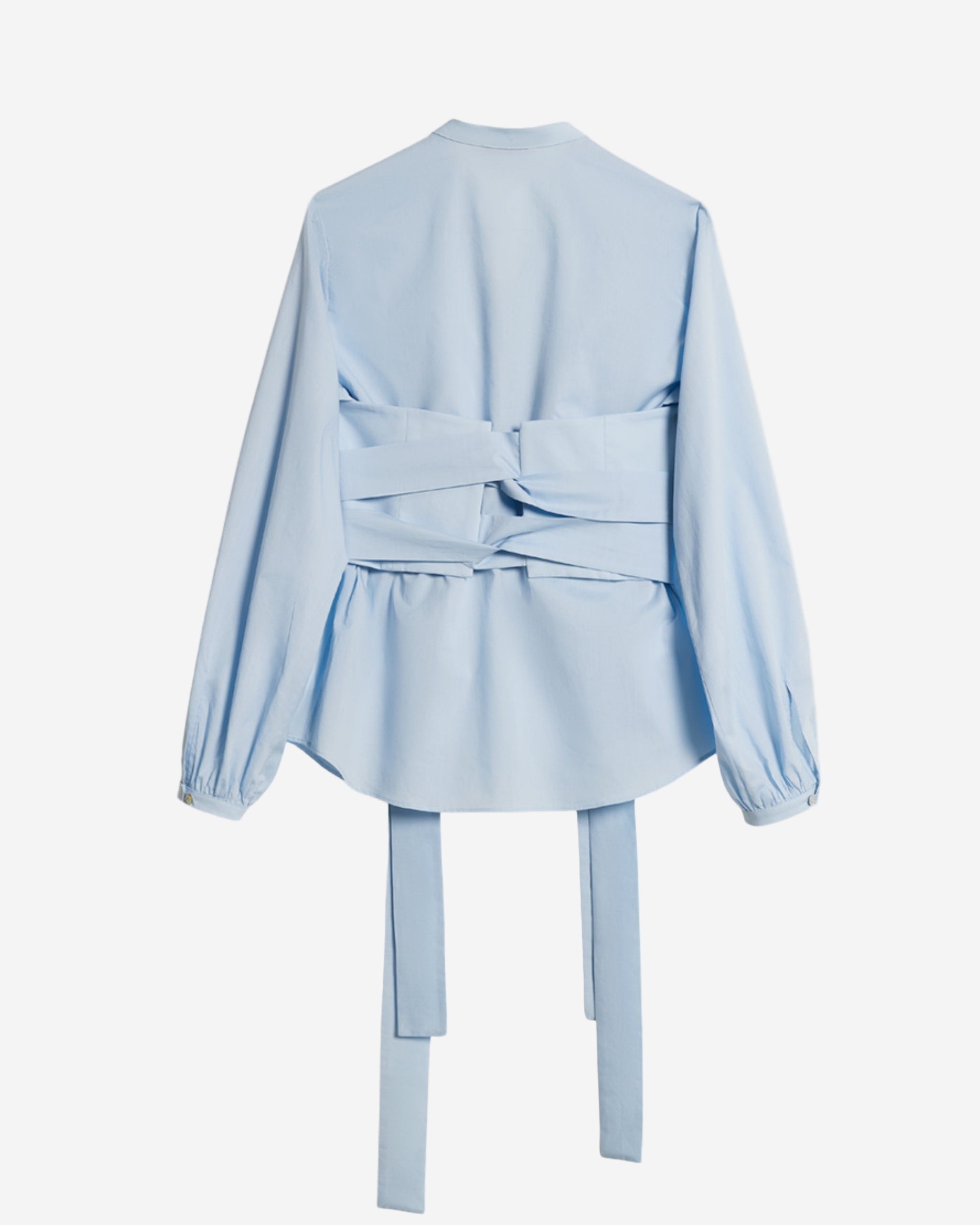 Camasa cu corset albastru deschis din poplin de bumbac Tana Lawn  spate