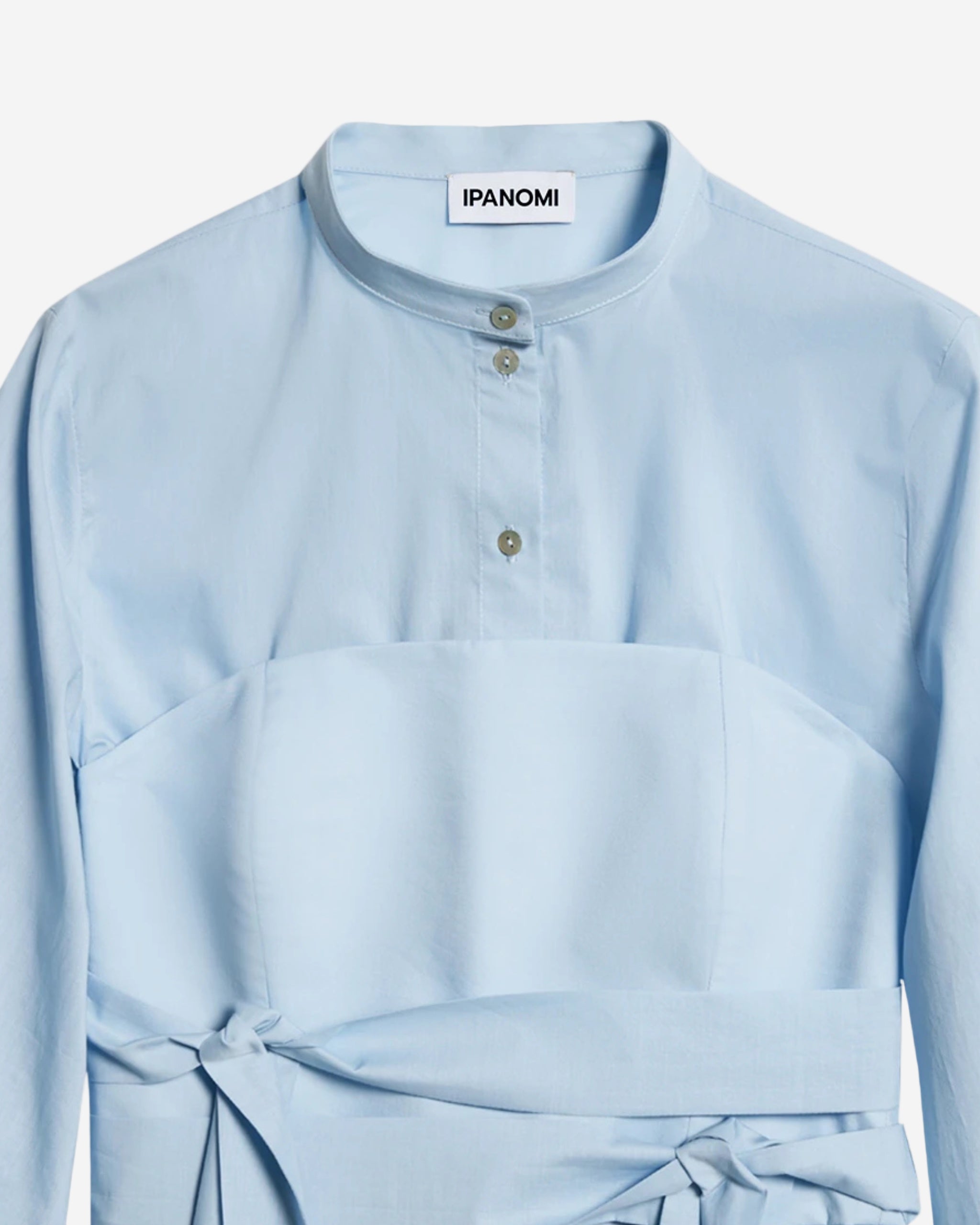 Camasa cu corset albastru deschis din poplin de bumbac Tana Lawn detaliu fata