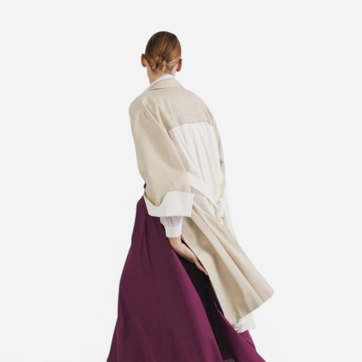 Trenci elegant din twill de bumbac, lung, bej