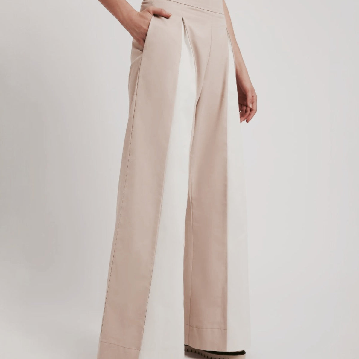 Pantaloni eleganți din twill de bumbac, lungi, bej
