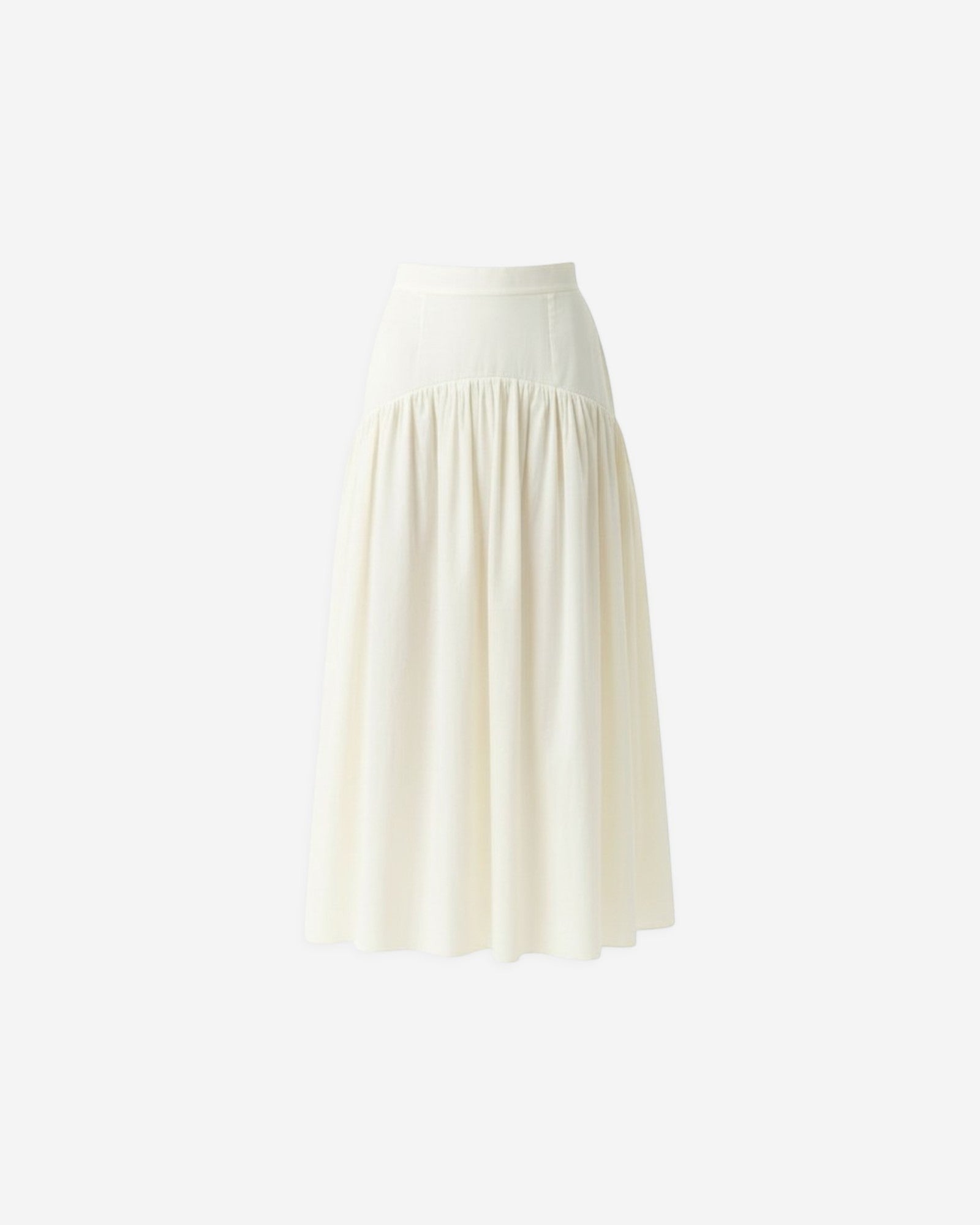 Ipanomi cream cotton poplin midi skirt with gathered waist and flared hem