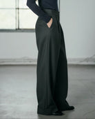 Ipanomi dark grey Italian wool tailored trousers with front pleats and a straight leg fit.