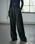Ipanomi dark grey Italian wool tailored trousers with front pleats and a straight leg fit.