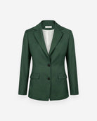 Ipanomi fitted Italian wool blazer in deep green with a white lining and two dark buttons.
