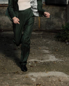 Ipanomi elegant deep green Italian wool trousers with a straight leg and front pleats.