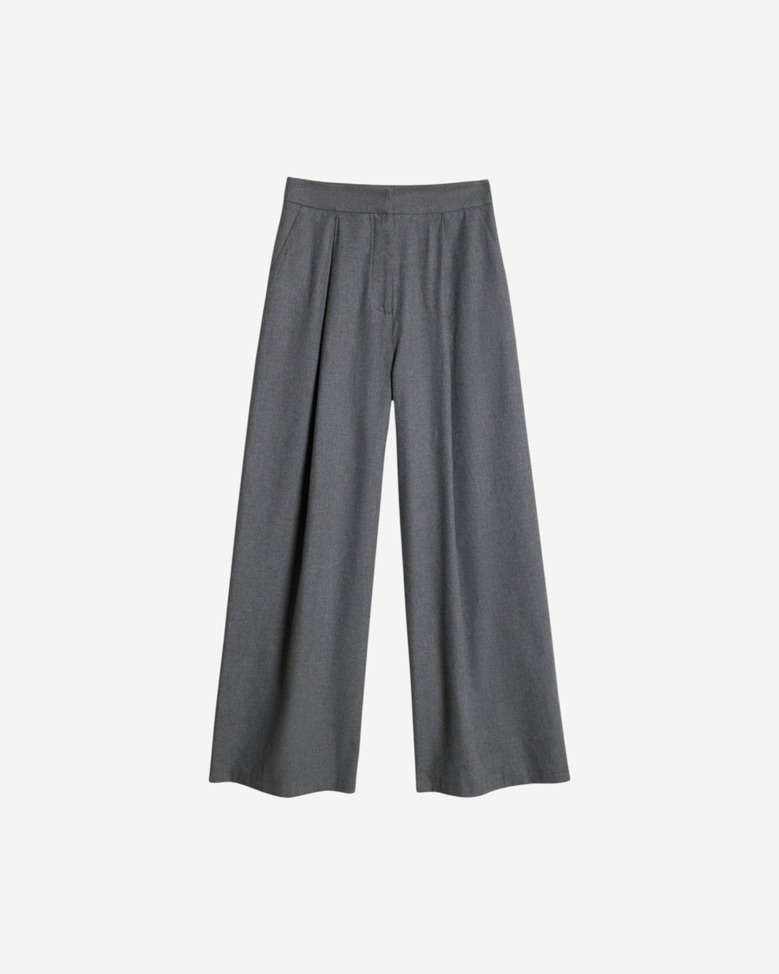 Ipanomi grey cotton wide-leg elegant trousers with high waist and front pleats.