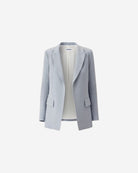 Ipanomi light blue linen tailored blazer with flap pockets and a cream pleated skirt. OEKO-TEX certified.
