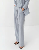 Ipanomi light blue pure linen wide-leg trousers with double pleats and side pockets