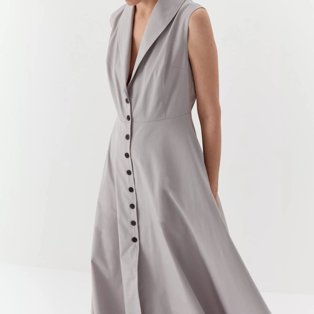 Rochie elegantă din bumbac organic, lungă, gri deschis